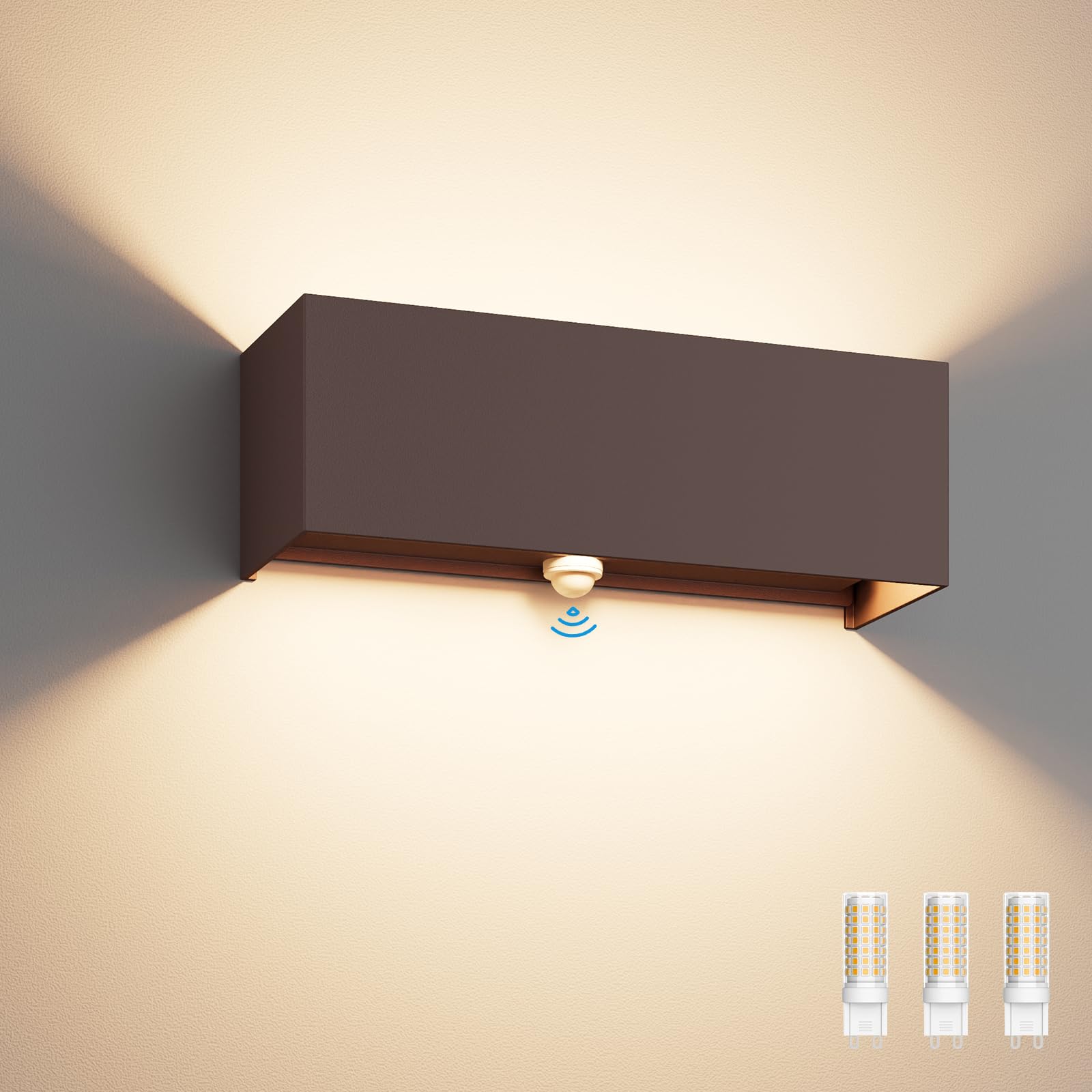 Klighten Applique da Esterno con Sensore di Movimento, con Lampadina Sostituibile G9 LED, 3000K Lampade da Parete Orientabile IP54 Impermeabile per Giardini Ingresso Terrazza (Bronze)