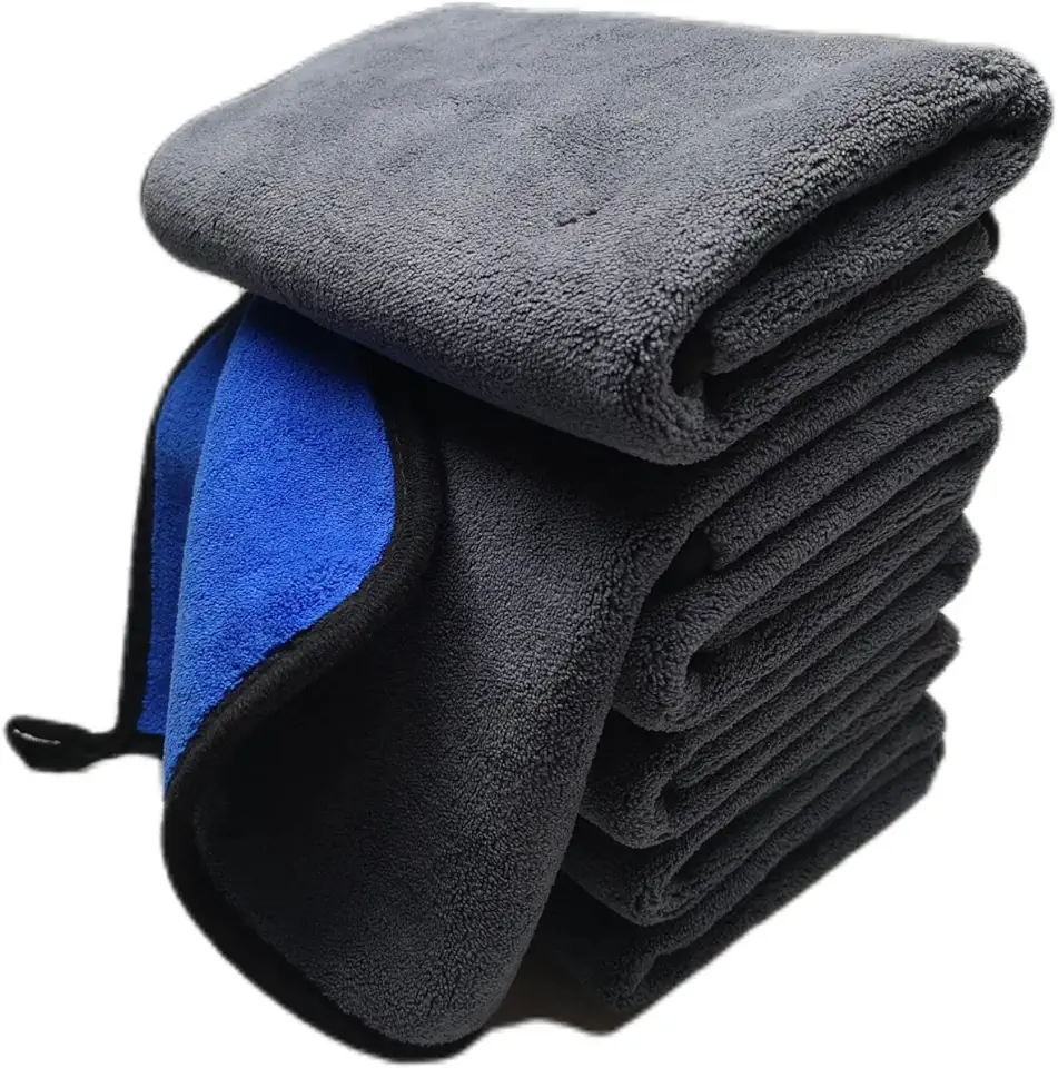 SOFTBATFY Toalha de limpeza de microfibra de carro ultramacia, grande, grossa e de secagem rápida 800GSM polimento enceramento automático pano de toalha (6 unidades, 40,6 x 40,6 cm) (cinza-azul)