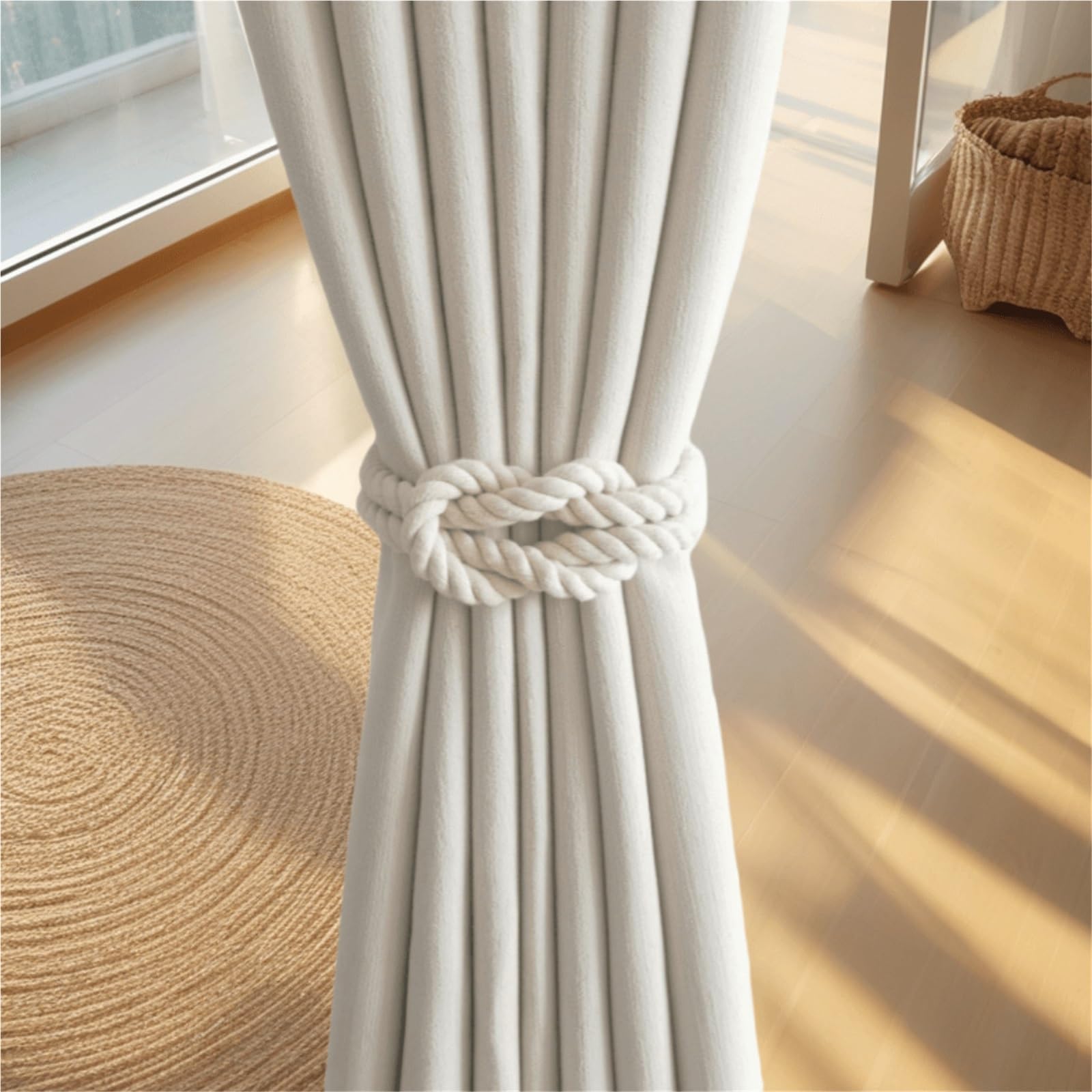 Lot de 6 embrasses de rideaux fabriquées à la main avec boucles magnétiques en bois pour décoration d'intérieur (beige)