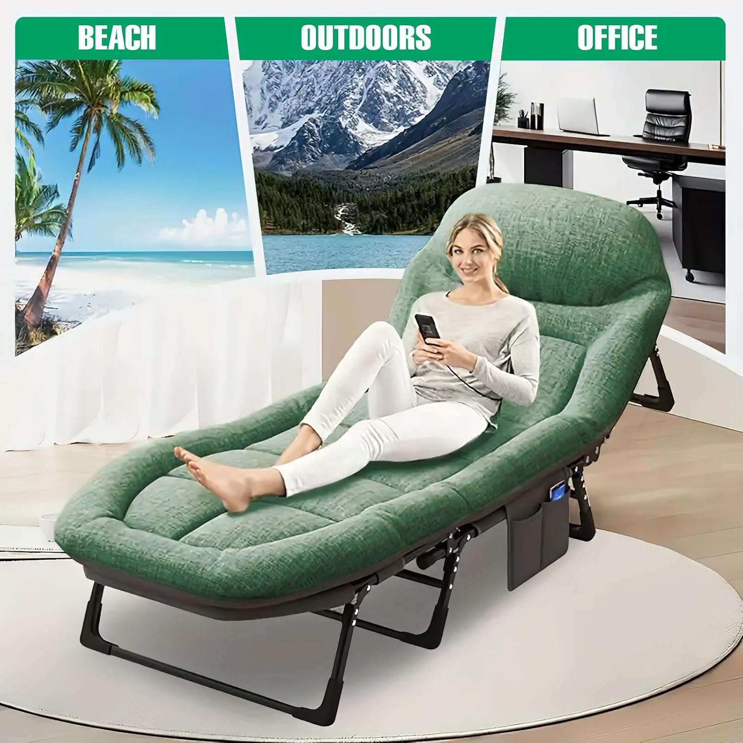 SunSettler Camping Cot with Mattress, Portable Cot Bed for Adults, Foldable Padded Sleeping Cots for Camping Travel Tent Day Bed Outdoor & Home Guest (S)