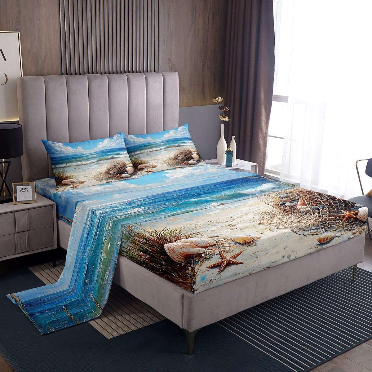 Erosebridal Nautical Anchor Sheets Vintage Sail Boat Lighthouse Bed Sheets Queen Conch Starfish Seashell Sheet Set Ocean Wave Fitted Sheet Sketch Style World Map Bedroom Decor Soft Cozy
