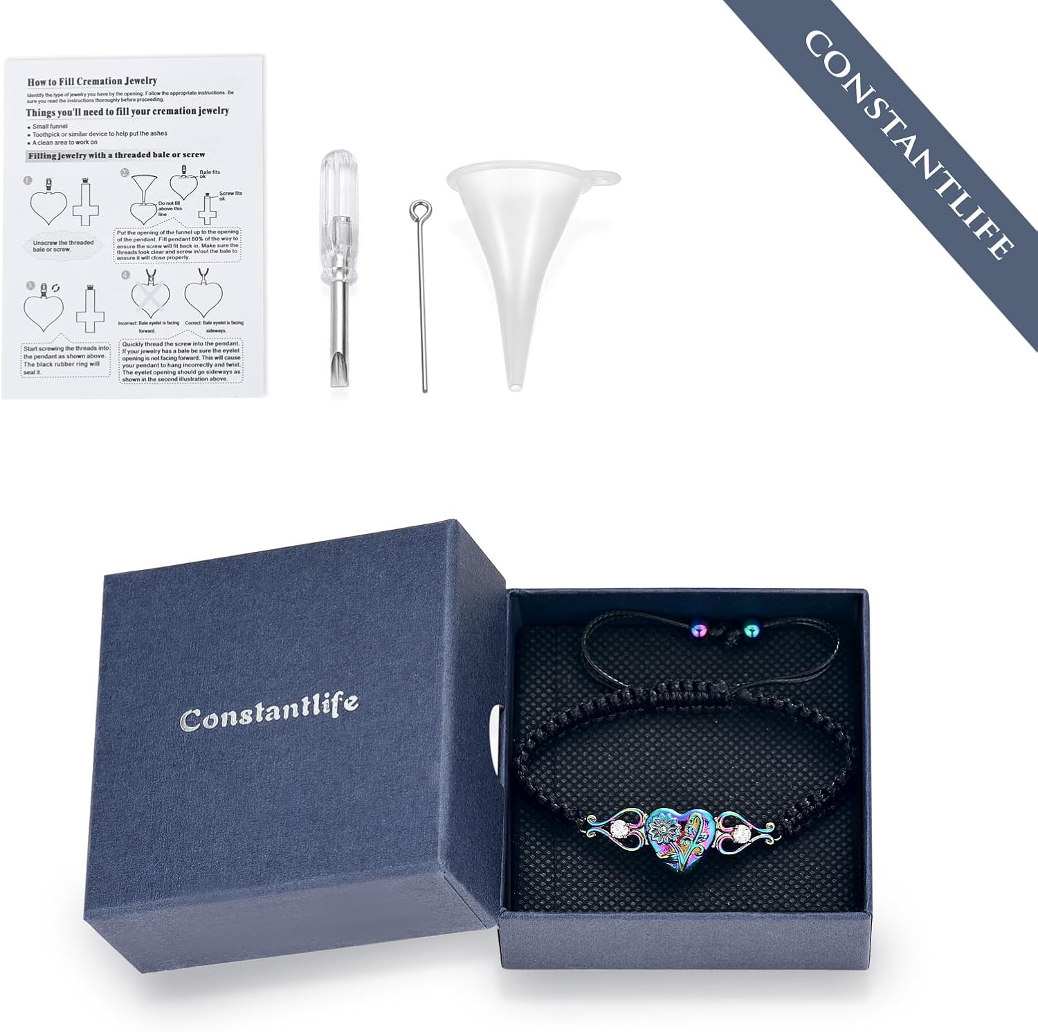 constantlife Double Heart Cremation Bracelet for Ashes for Women Stainless Steel Pendant Urn Memorial Jewelry Loved Ones Human Pet Funeral Keepsake Gift