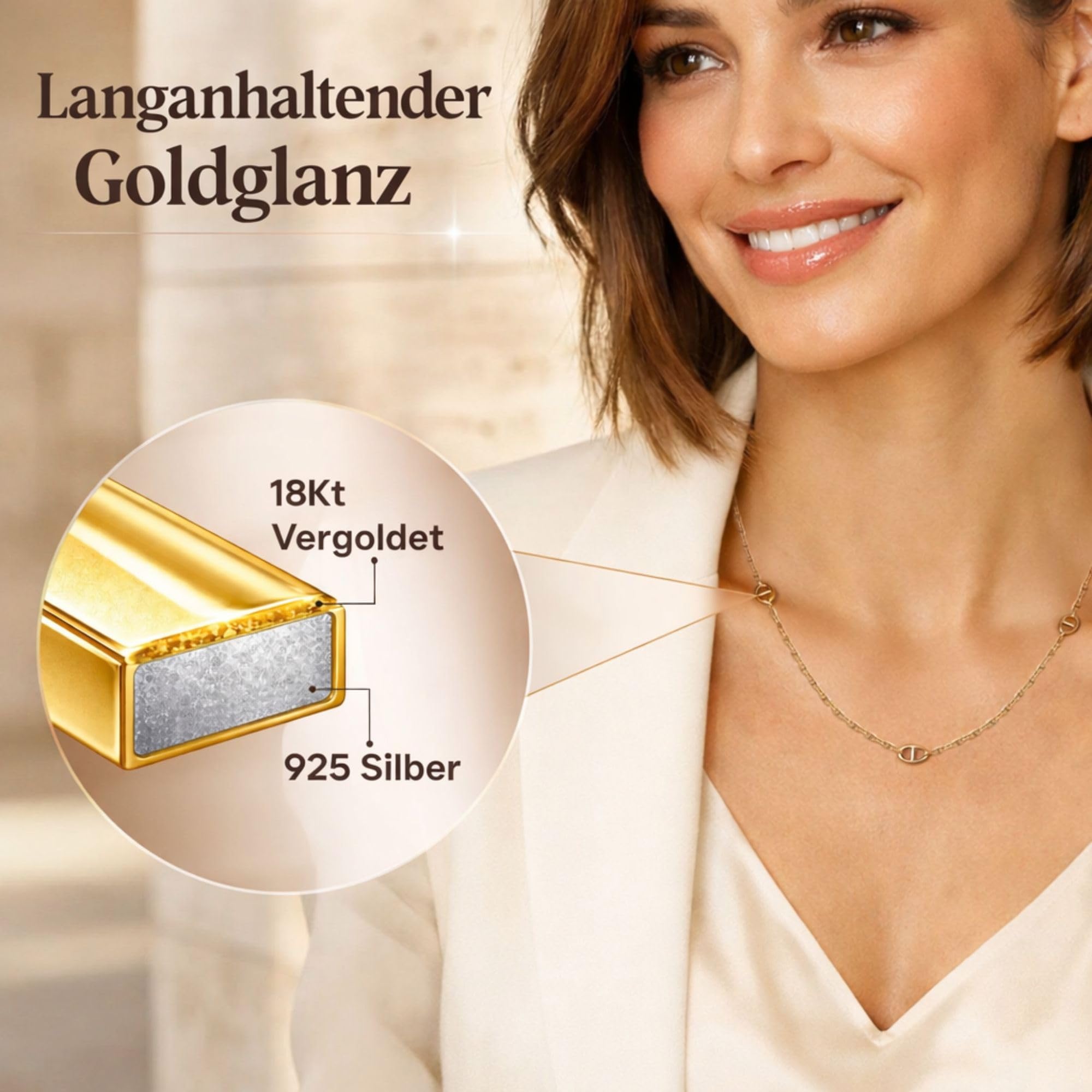QUADRI - Halskette Damen Silber 925 - Vergoldet 18KT - Made in Italy
