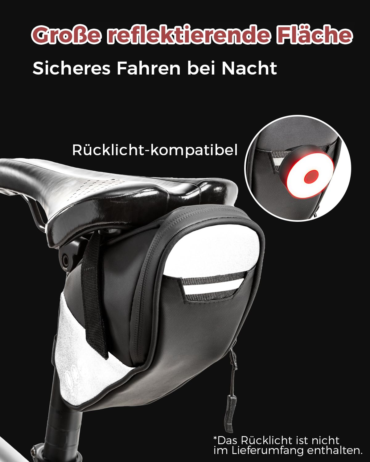 Fahrrad Satteltasche 1L, Wasserabweisende Fahrradtasche mit 3 Netztaschen, Unter dem Sitz Tasche für Mountainbikes Rennräder und Pendler