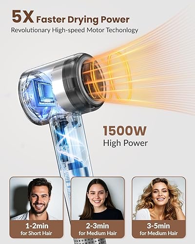 Miniatura 3 de Secador de pelo, 110000 rpm, motor sin escobillas, secador de soplado iónico negativo para secado rápido, secador de pelo con control térmico de