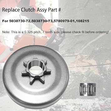 5038730-72 .325 7T Clutch Drum Sprocket Kit Fit for Husqvarna 345 346 350 353 445 450 445e 450e Chainsaw Fits Jonsered 2159, CS2141, CS2145, CS2149,CS2150, CS2152, CS2159 Chainsaw (2 pcs)