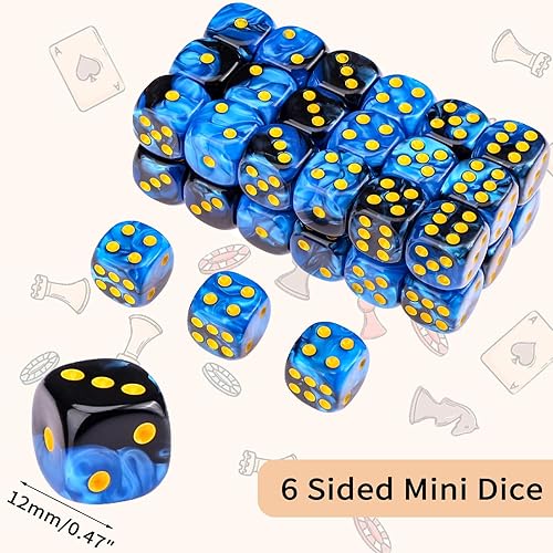 Miniatura 99 de Juego de 36 dados mini de 0.472 in, 6 caras, juego de dados con patrón de perlas, 6 dados estándar para Yahtzee, Bunco o enseñanza de matemáticas
