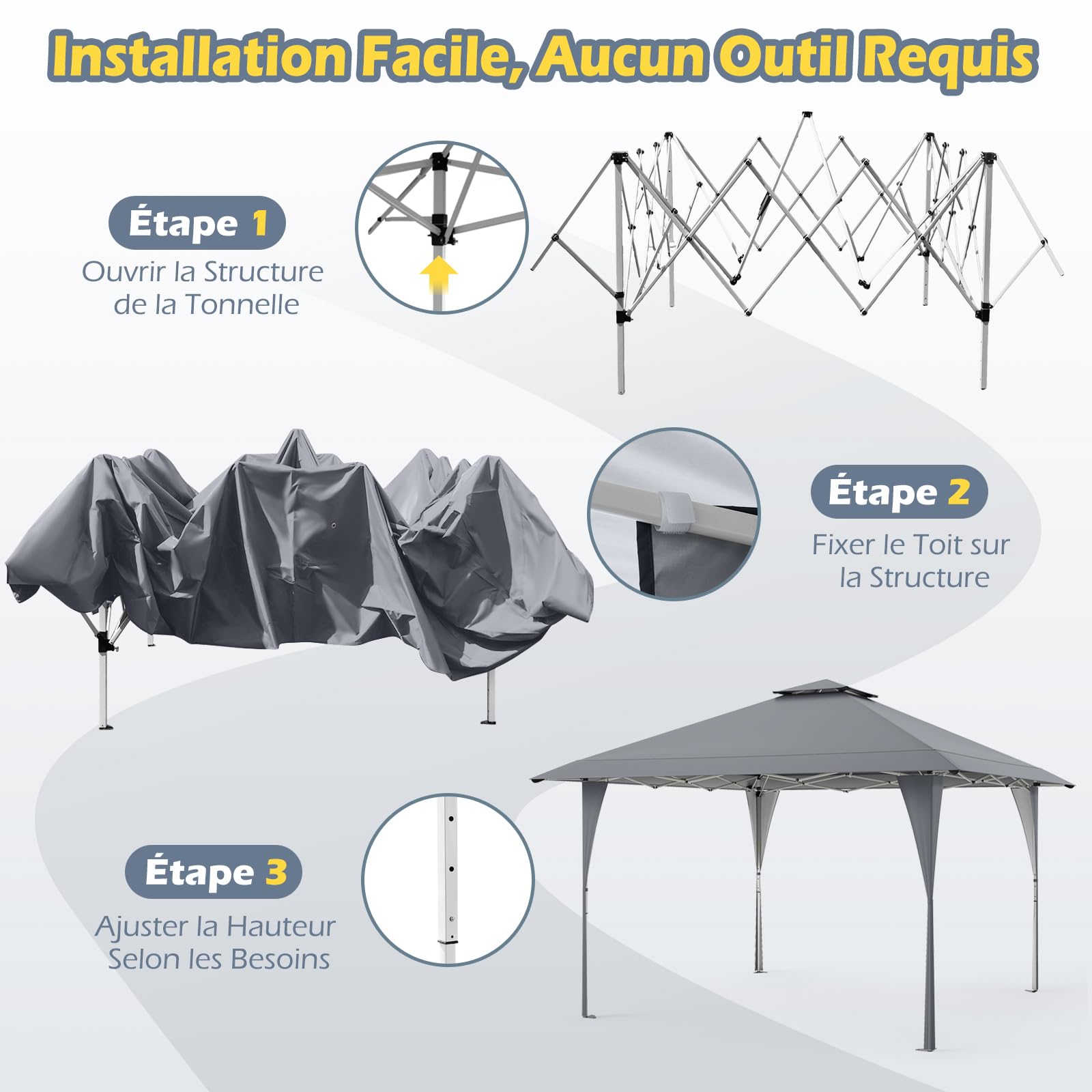 RELAX4LIFE Tonnelle Pliante 4x4 Imperméable, Tonnelle de Jardin Extérieur, Tissu Oxford Résistant, Cadre Métallique Revêtu, Protection Solaire, Barnum Pliant Facile à Monter pour Terrasse Patio (Gris)