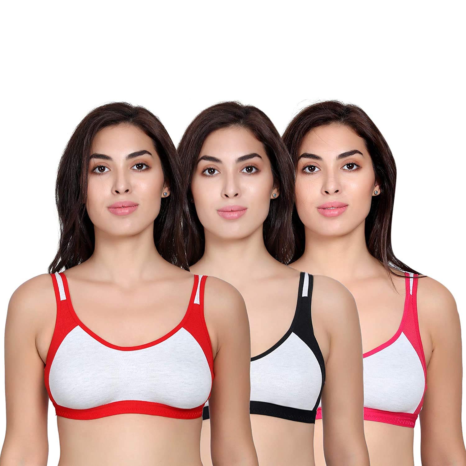 Genric Women Cotton Non Padded wire Free Sports Bra Pack of 3