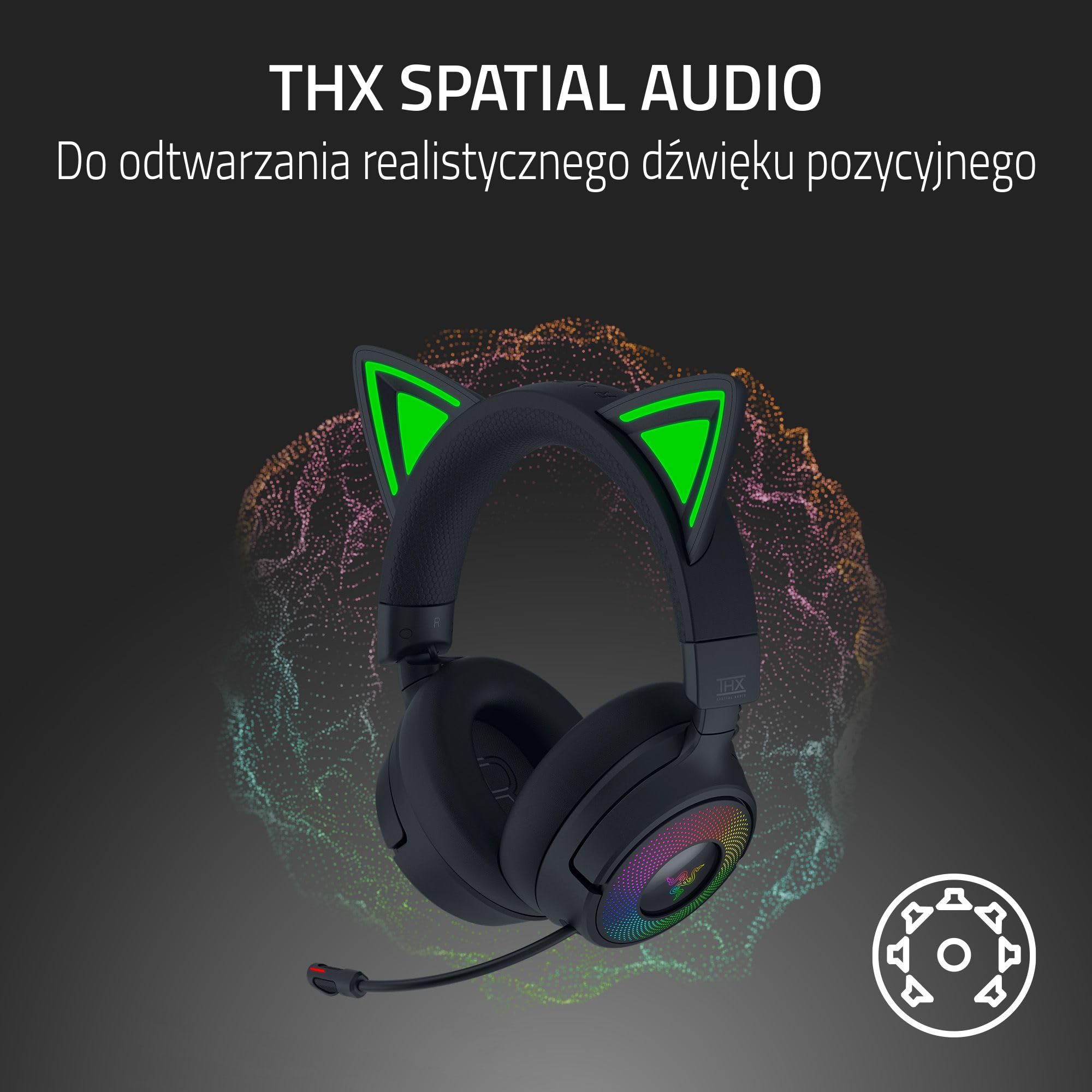 Razer Kraken Kitty V3 Pro – bezprzewodowy zestaw słuchawkowy RGB Kitty do gier – reaktywne uszy kota do streamowania – Triforce 40 mm Przetwornik – Hyperspeed Wireless i Bluetooth | Czarny