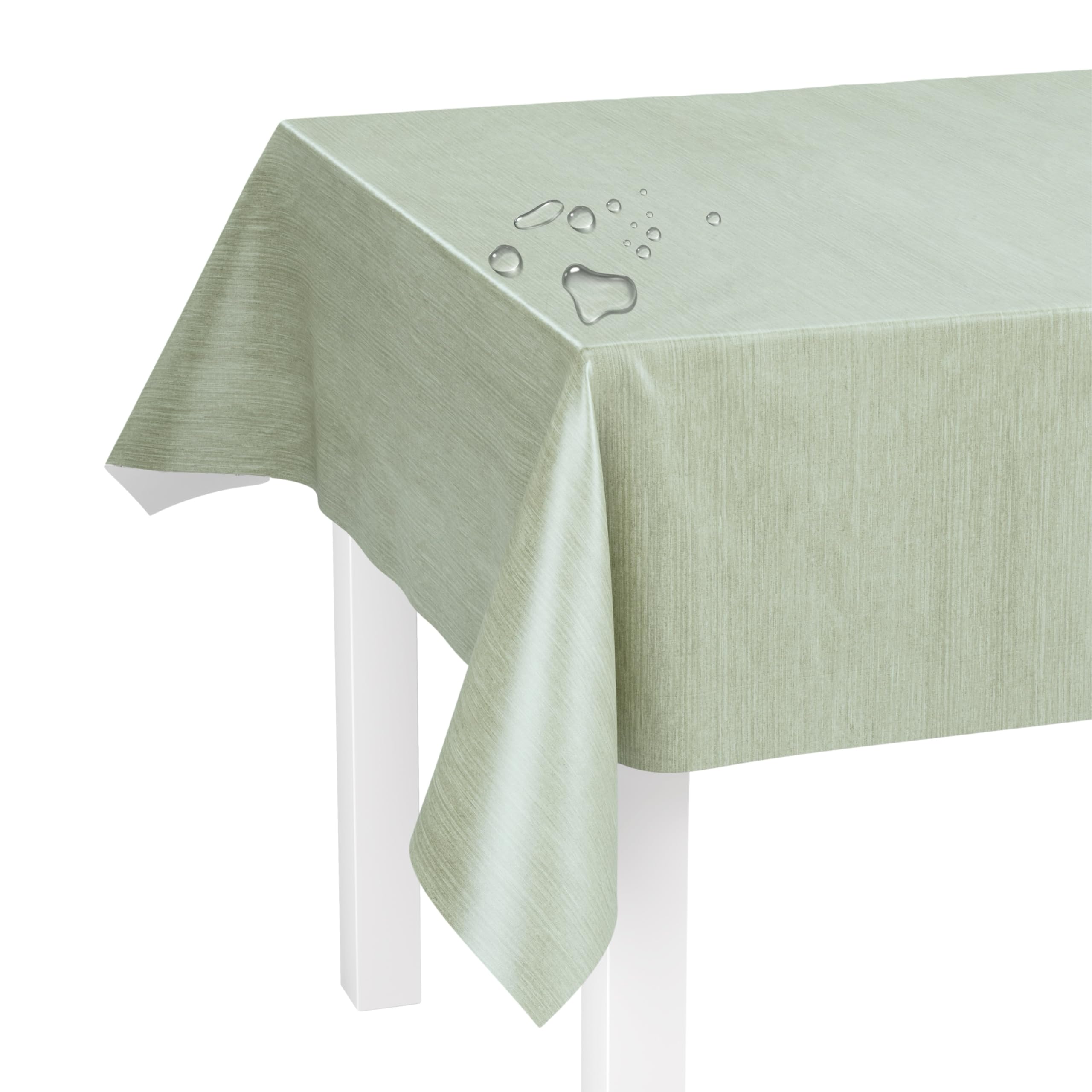 LILENO HOME Mantel lavable por metros, 220 x 140 cm (borde cortado) en lino verde, diseño de hule impermeable, ideal como mantel o camino de mesa para muebles de carpa de cerveza