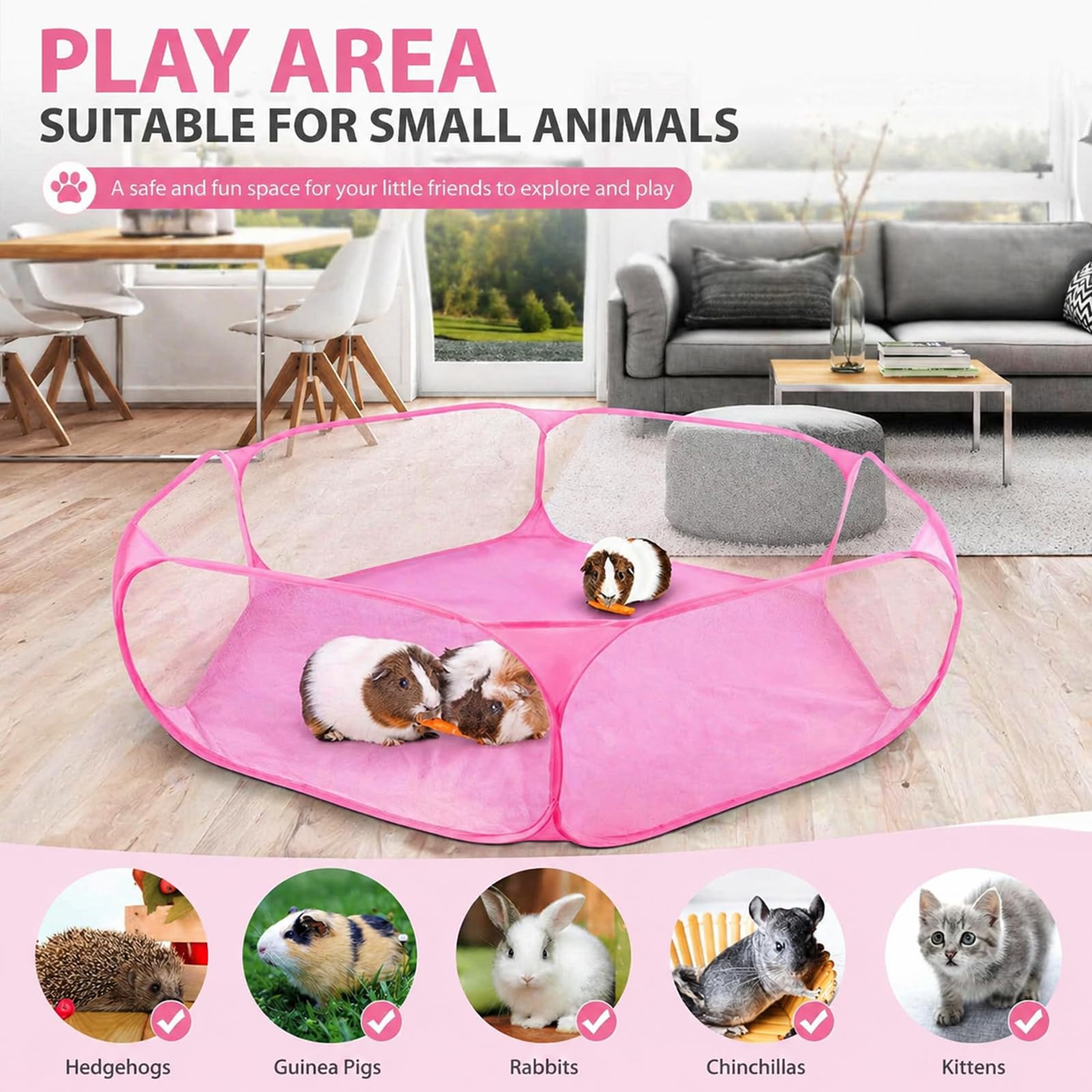 RYPET Świnka morska - oddychające i przezroczyste kojce dla zwierząt domowych Pop Open Outdoor/Indoor ogrodzenie do ćwiczeń, przenośne ogrodzenie ogrodowe dla świnki morskiej, królików, chomików, szynszyli i jeży