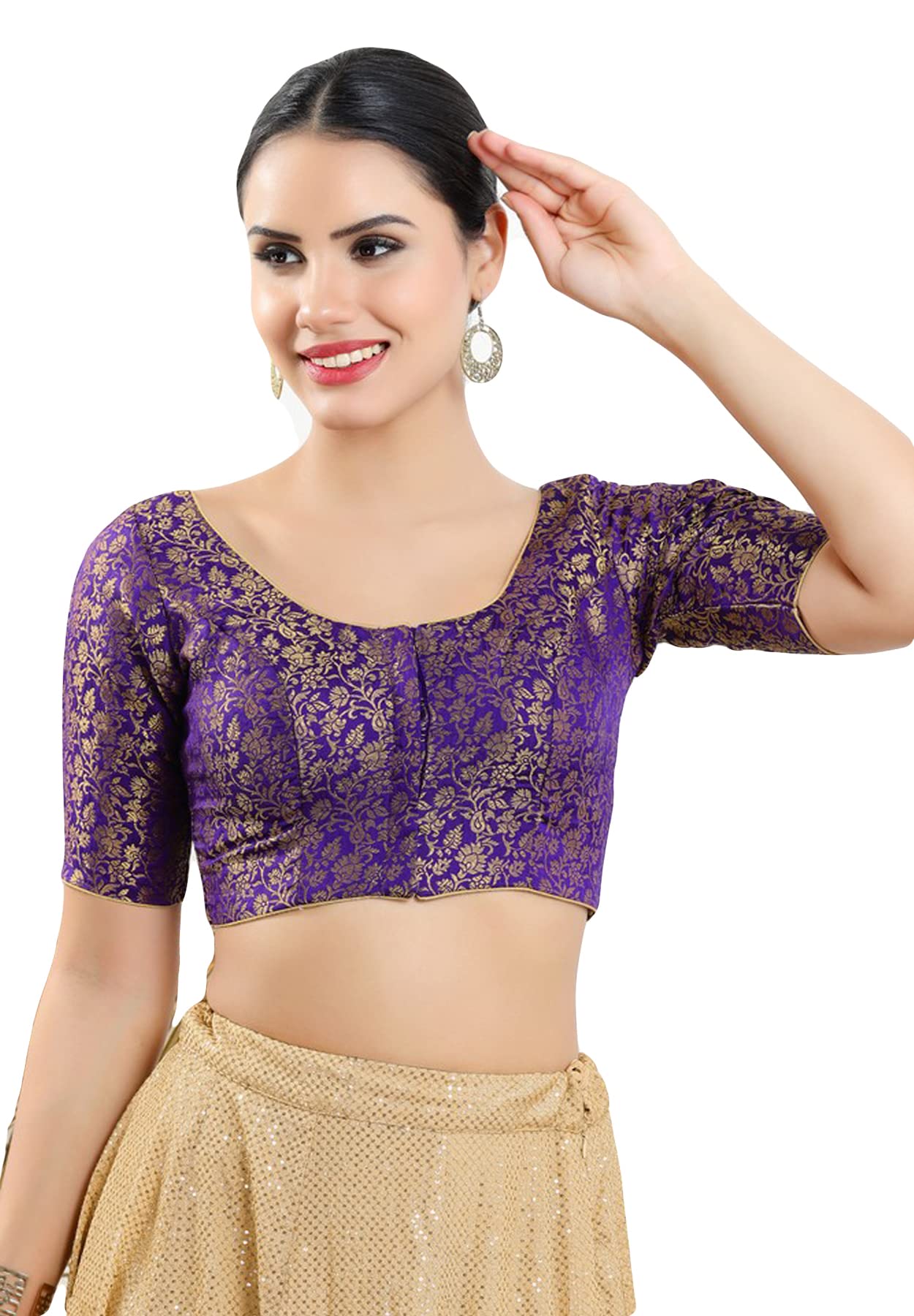 S SALWAR STUDIOWomen's Brinjal Jacquard Readymade Saree Blouse-SSB4618-BRJL