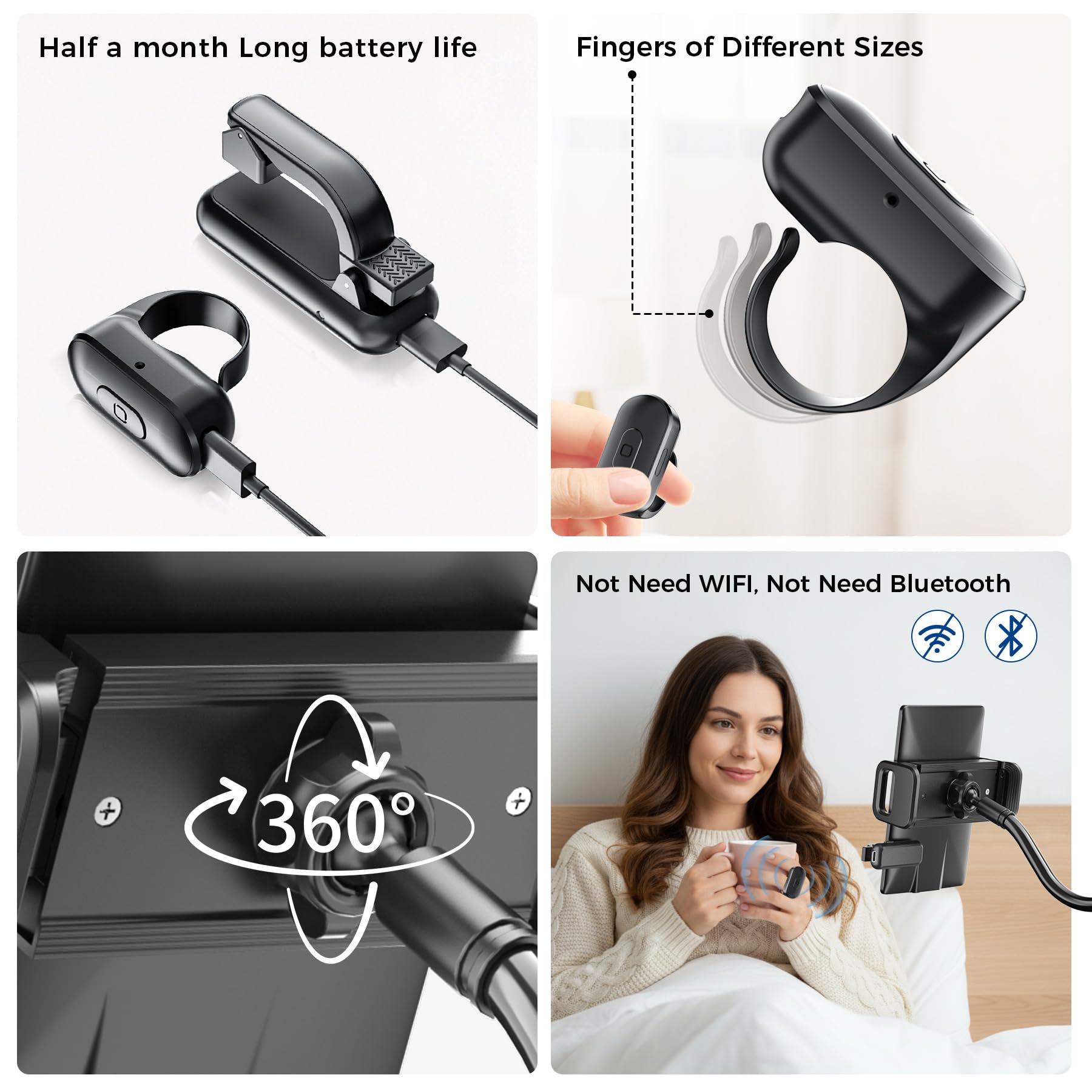[Compatible con fundas] Soporte largo para Kindle con control remoto para girar páginas, soporte para tablet de cuello de cisne para leer en la cama con clic, accesorios para lector electrónico