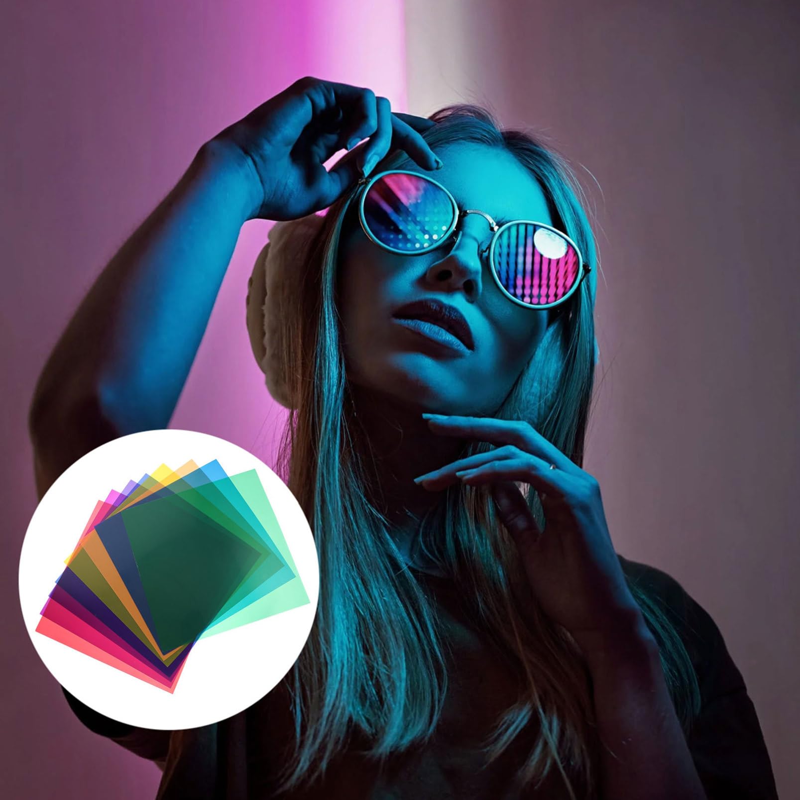 jojofuny 8 Stück Farbfilter aus PC für LED Lampen und Blitzlicht Lichtfilter zur Farbkorrektur mit Hoher Farbmischung und Lichtdurchlässigkeit für Film und Party