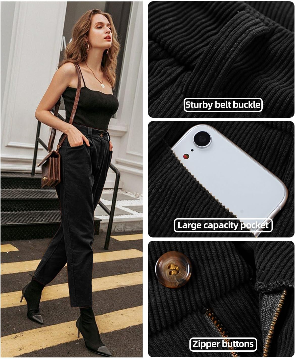 Womens Corduroy Pants Casual High Waisted Straight Leg Vintage Trousers for Women with Pockets - Image 5