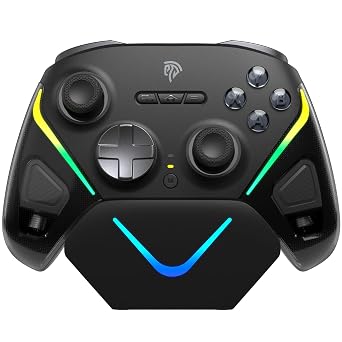 EasySMX D10 Wireless Controller with Smart Charging Dock TMR Anti-Drift Joysticks, Dual-Mode Hall/Tactile Triggers, 1000Hz Polling, Mechanical Buttons, RGB Lighting Bluetooth/2.4G Gamepad for PC/Switch/Switch 2/iOS/Android