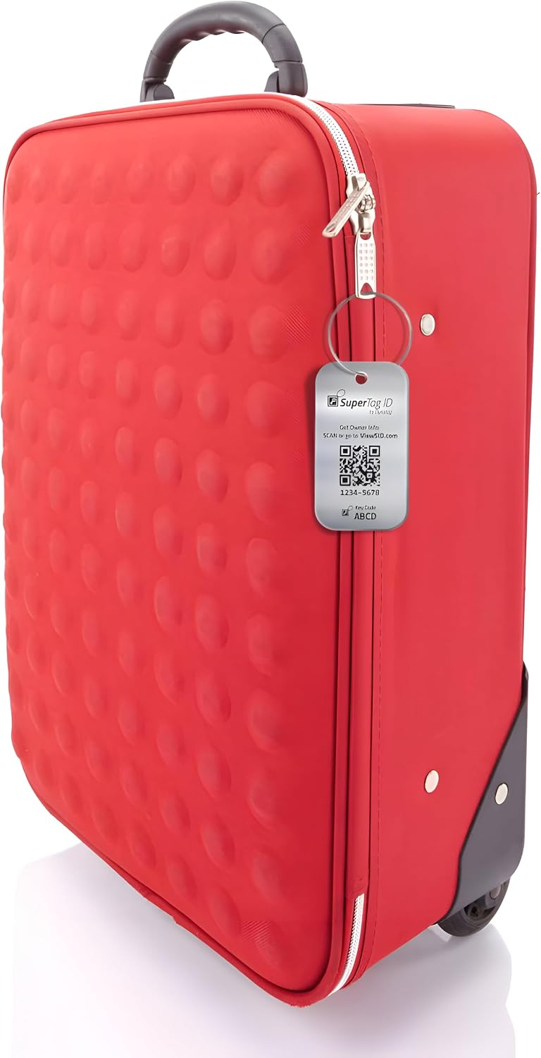 Dynotag® Sentry Series Solid Metal Web Enabled Smart Luggage Tag ID + Steel Loop, with DynoIQ™ & Lifetime Recovery Service (Brushed Steel)