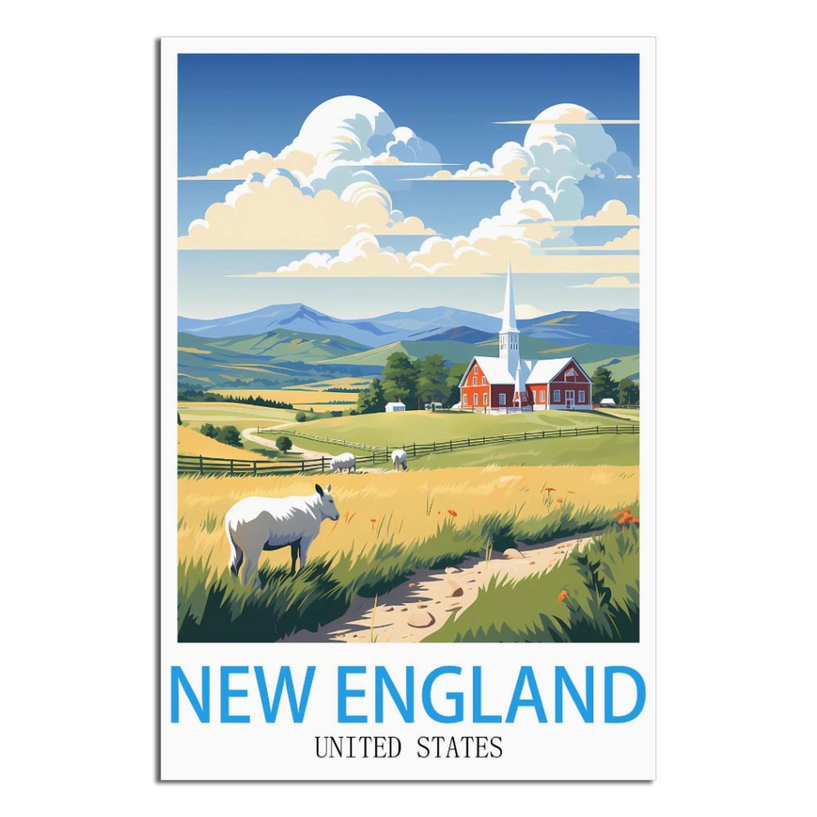 Naegv C050 Diy Paint By Numbers For Adults New England United States Paint By Numbers On Canvas Kits, Painting By Numbers For Adults Gifts Home Wall Decor 30X40cm