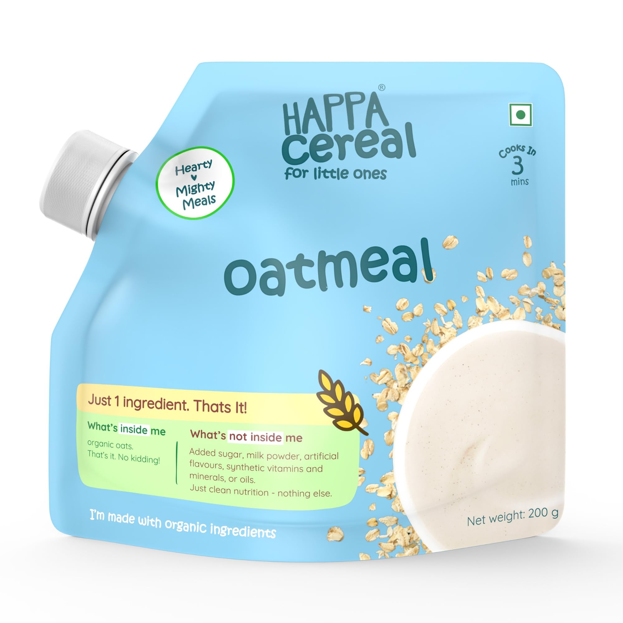 Happa Oatmeal Cereal for Babies | Only 1 Ingredient | No Sugar, Oil, Milk Powder, Flavours or Colours | Traditional Porridge Recipe | Cooks in 3 Minutes | Stage 2 (6 Months+) | 200g Pack-image-17