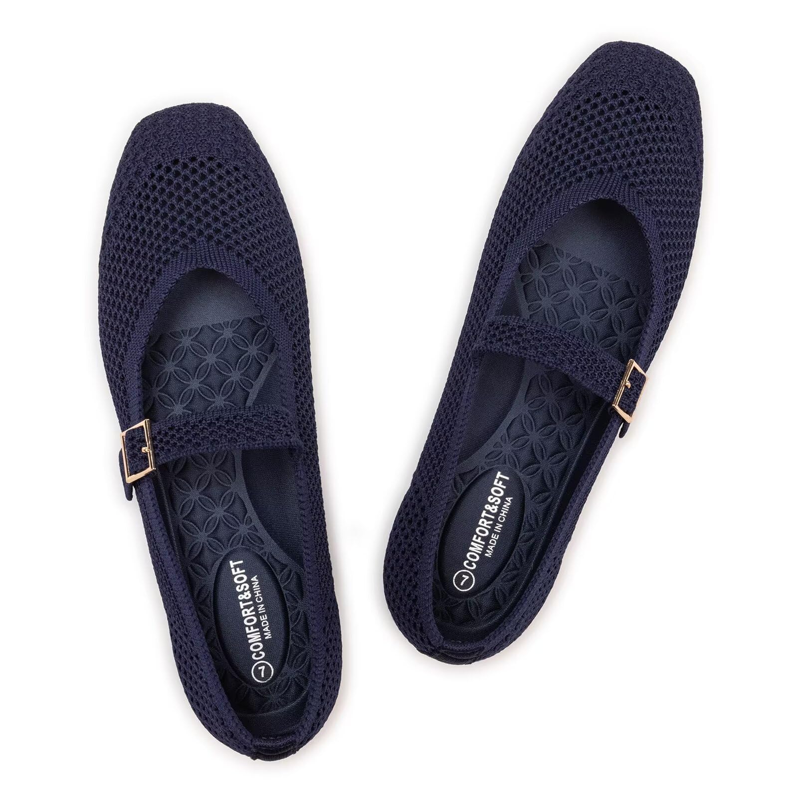 Frank Mully Womens Casual Flat Shoes Square Toe Shoes Knitted Mesh Flat Comfort Work Flat Shoes for Daily Washable
