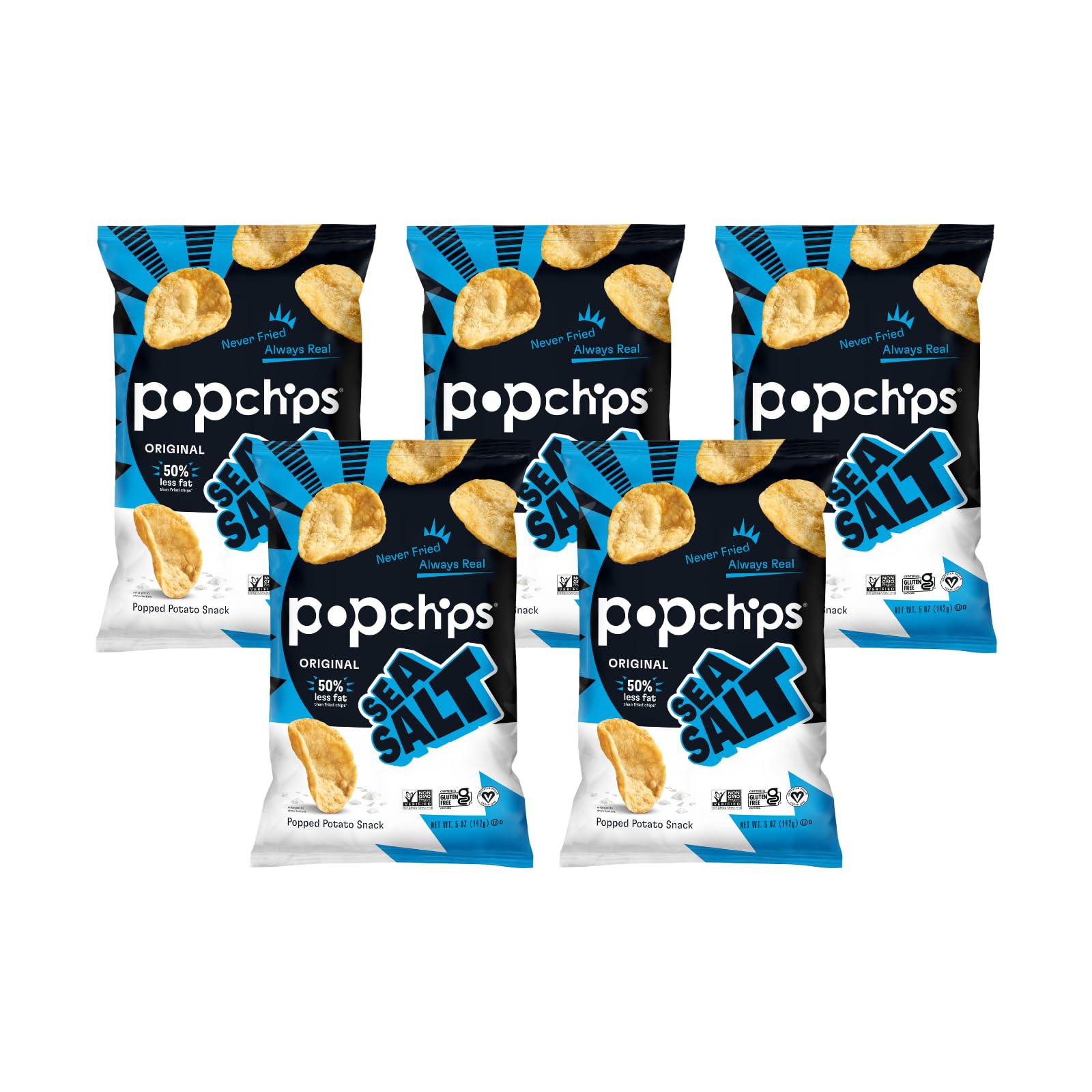 Popchips Sea Salt Potato Chips 5 oz Bags (Pack of 5)