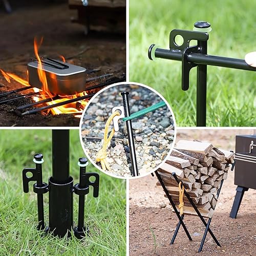 Miniatura 7 de AVOFOREST Estacas de tienda de campaña, estacas de metal resistente + bolsa de almacenamiento + anillos de silicona fluorescente para acampar de 12