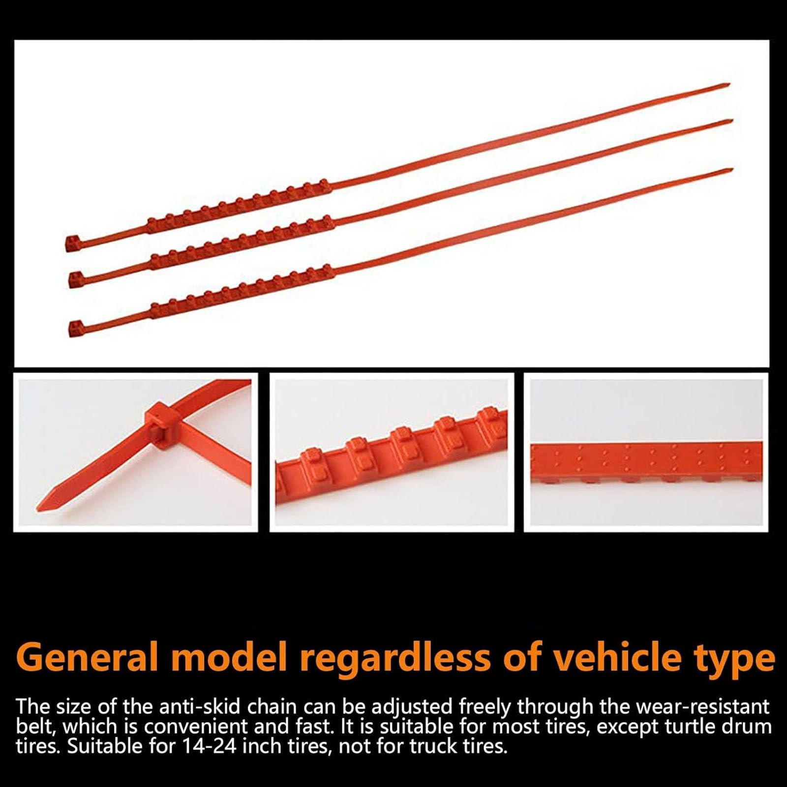 Universelle wiederverwendbare rutschfeste Nylon-Reifenketten, rutschfeste Kabelbinder, universell einstellbare Notfall-Schneereifenkette, für PKWs, SUVs, Pickups, Schnee, Eis und Schlamm (20pcs)