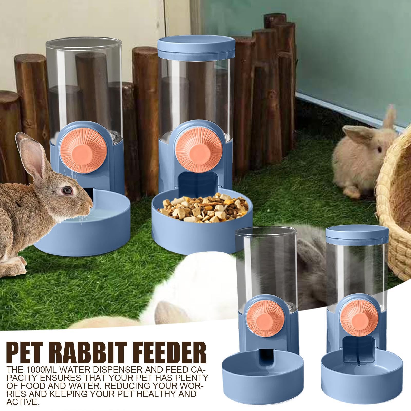 Alimentador de comida para conejos, dispensador automático para mascotas, cuencos de alimentación para mascotas, dispensador de agua de gran capacidad de 1000 ml, contenedores de comida para mascotas