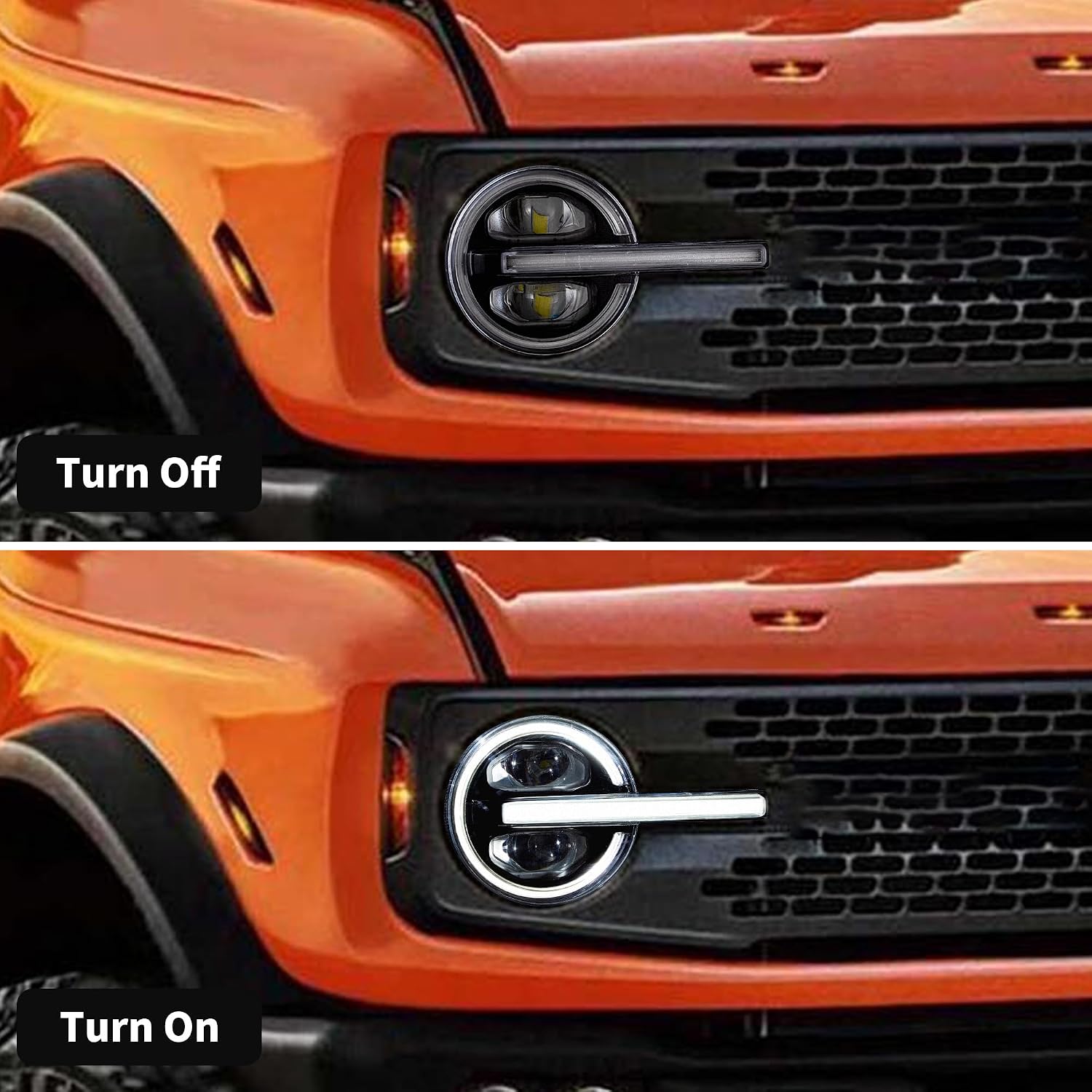 VLAND LED Projector Headlights Compatible With Ford Bronco 2021-2023 6th Gen U725, With White or Yellow LED DRL/Daytime Running Lights (Sixth generation U725, NOT For Raptor Models)