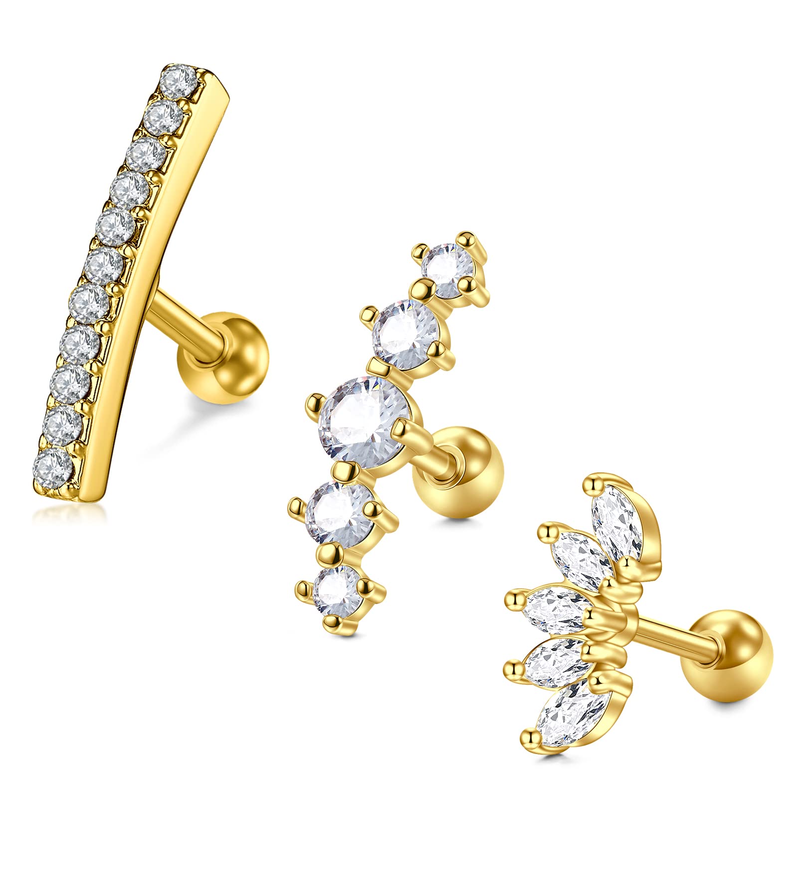 LAURITAMI 16G Pendientes Oreja Cartilago Acero Quirurgico Piercing Helix Tragus Hombre CZ Diamante 6mm Lobe Conch Piercing