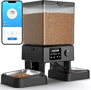 oneisall 5L Futterautomat Katze 2 Näpfe, 5G/2.4G WiFi Intelligenter Katzenfutter Automat, Einfache Bedienung mit APP-Steuerung, Futterspender für Katzen/Hunde, mit 2 Edelstahlschüssel, Voice Recorder