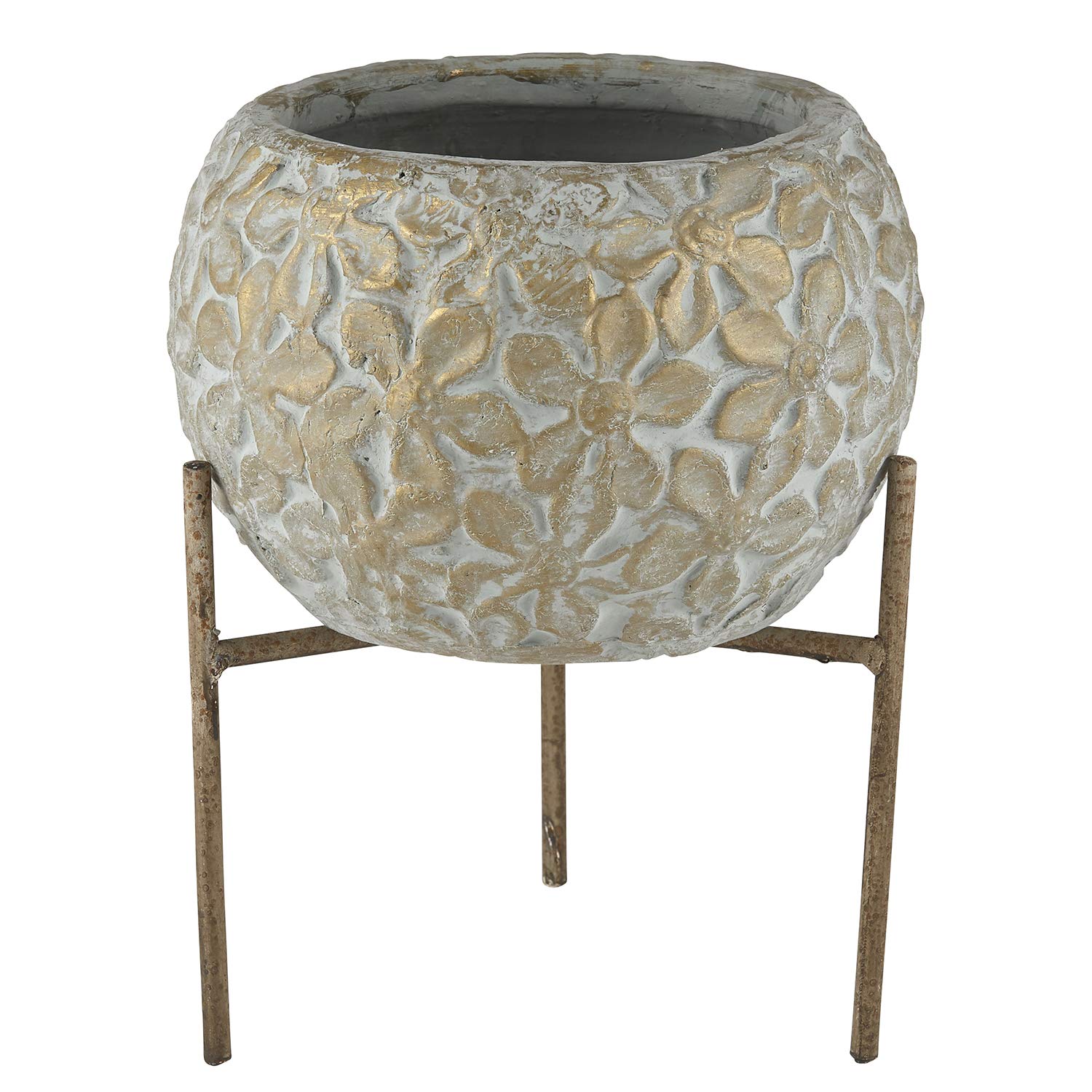 47th & Main Vase en céramique Motif Floral Bleu Terre Cuite 21 x 26 cm