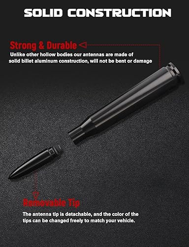Miniatura 2 de Antena universal de repuesto para automóvil, antena corta de aluminio Billet compatible con Ford, Dodge, Chevrolet, GMC, Jeep, accesorios de
