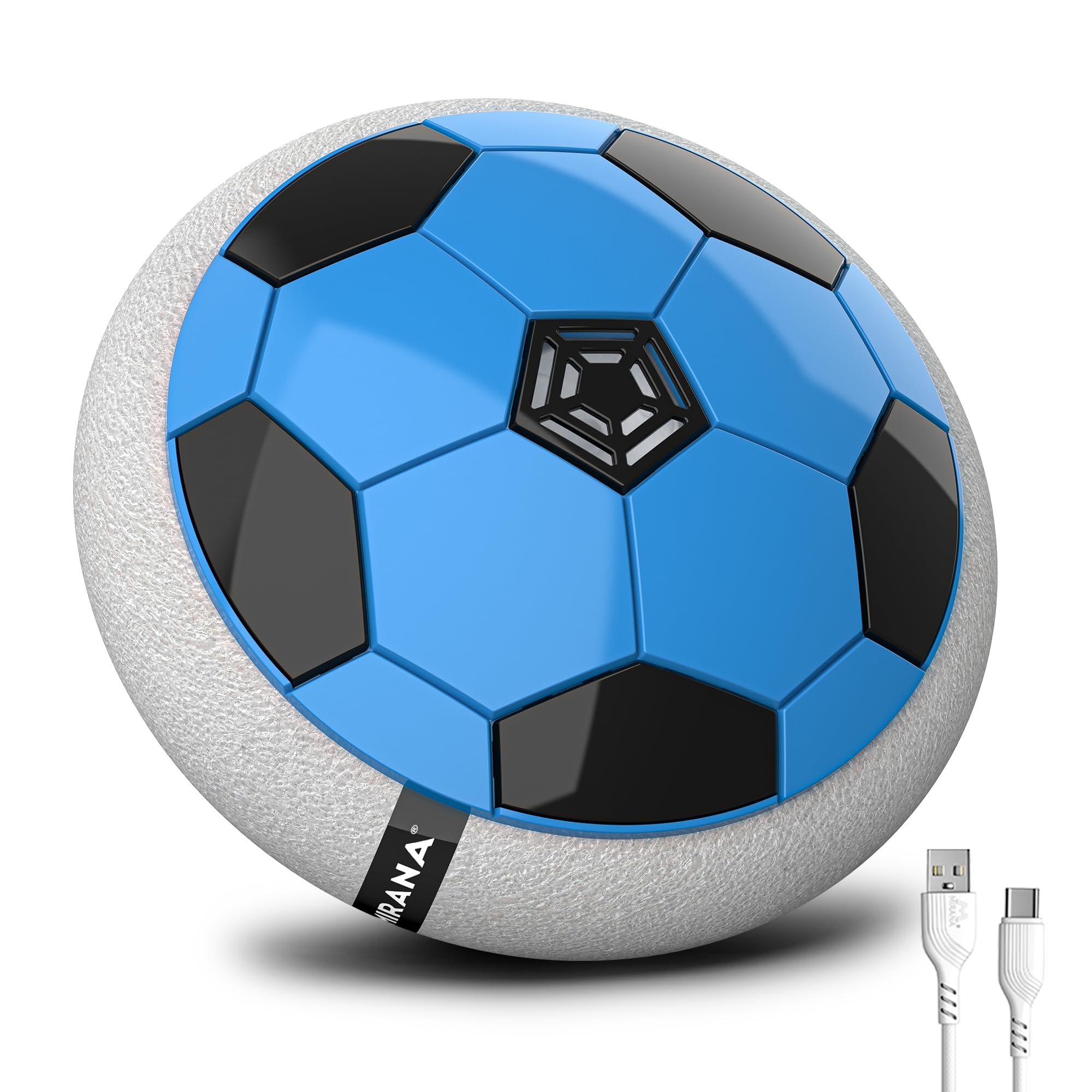 Mirana C-Type USB Rechargeable Hover Football Indoor Floating Hoverball Soccer|Air Football Neon Lite|Made in India Fun Toy Best Gift for Boys and Kids (Blue) Plastic