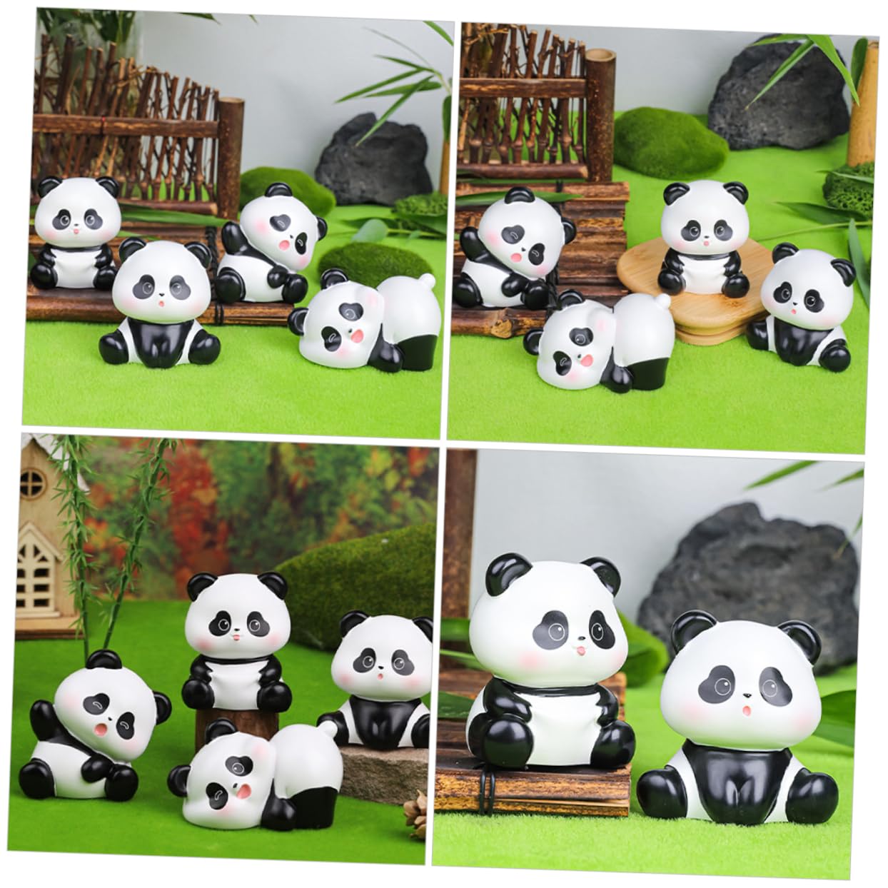 DECHOUS Figurine Panda Commemorative in Resina 4 Pezzi Decorazione
