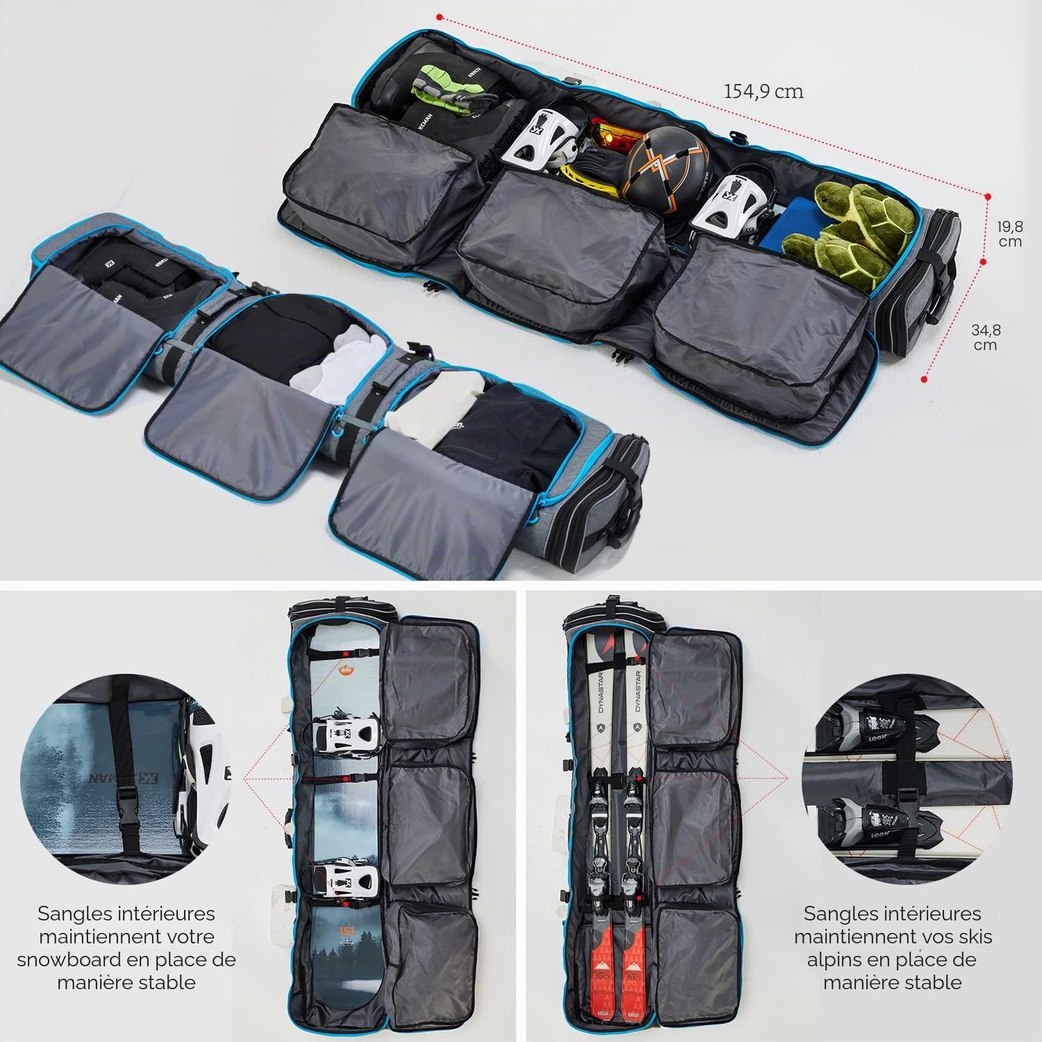 XCMAN Sac de Snowboard rembourré à Longueur réglable de 160 à 190 cm Sac rembourré pour Voyage en Avion