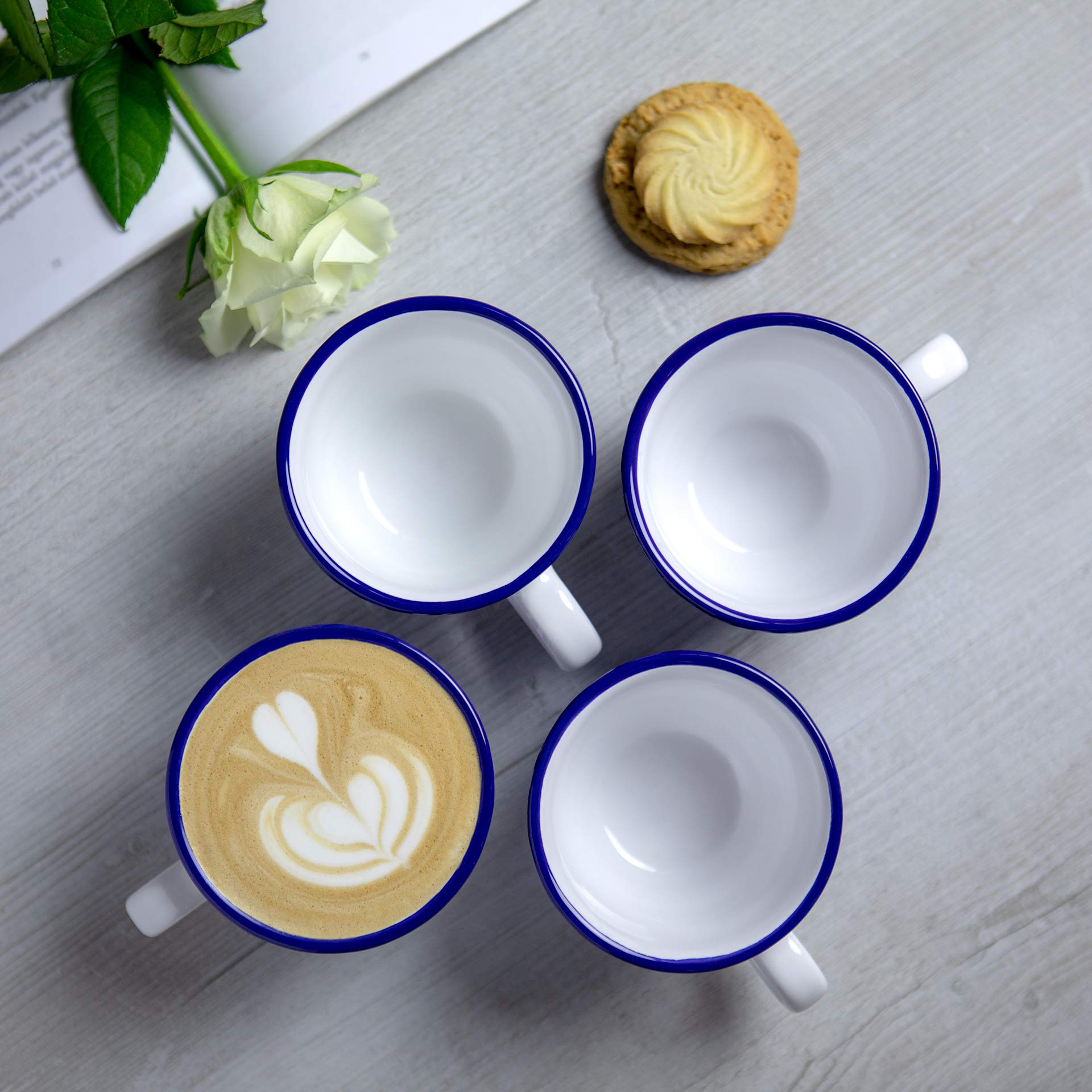 City to Cottage® Tazza con Piattino A Righe Blu Scuro | Realizzata e Dipinta a Mano | Ceramica da 250ml | Tazzina da Caffè, Cappuccino e Tè con Piattino | Regalo