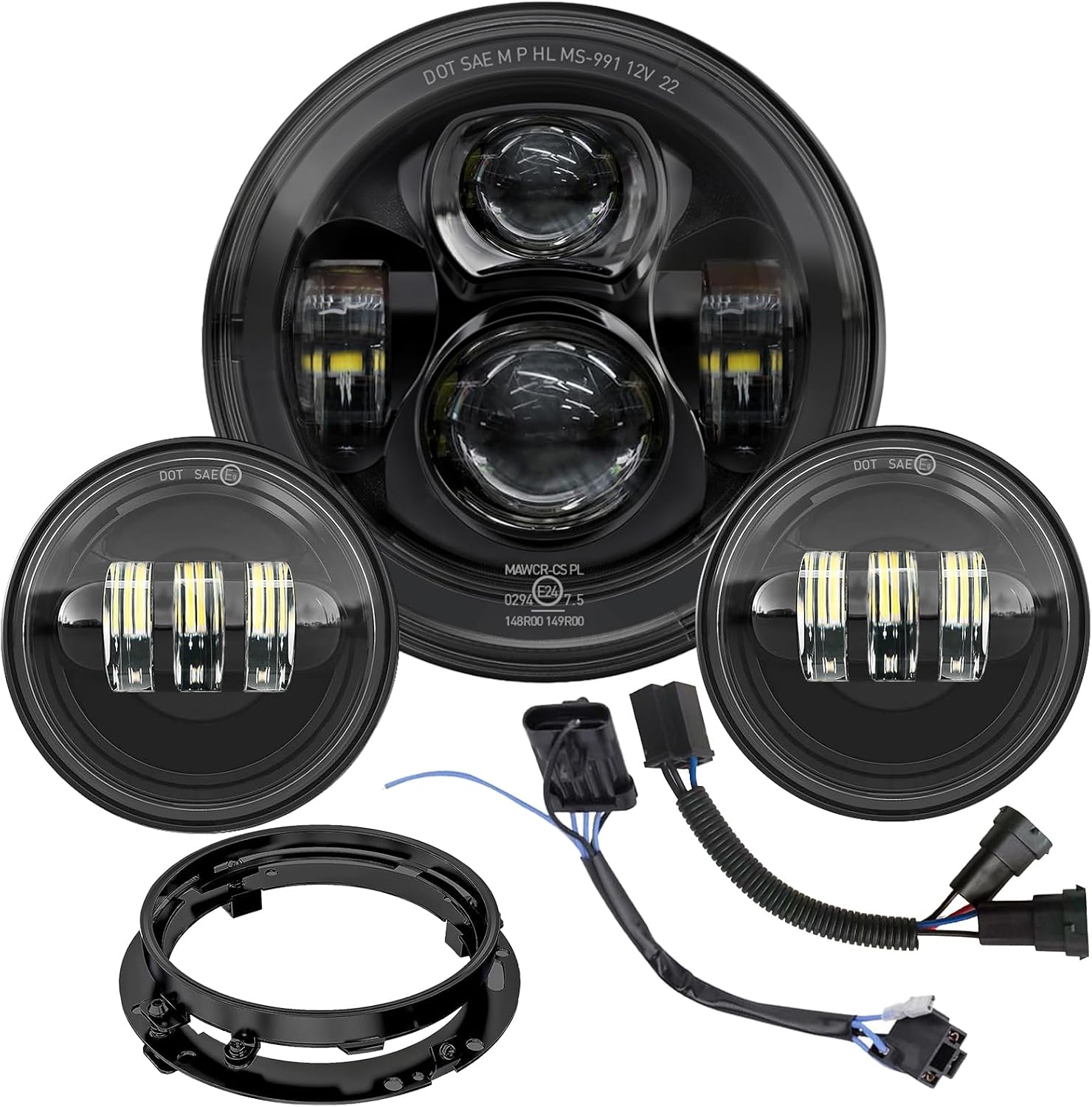 7 inch Motorcycle LED Headlight 4.5’’ Fog Passing Lights DOT Kit for Harley Davidson Street Electra Glide Ultra Limited Special CVO Tri Heritage Softail Deluxe Classic Road King Switchback Screamin