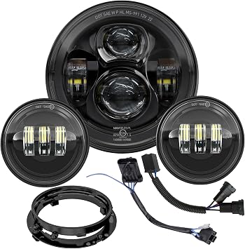 7 inch Motorcycle LED Headlight 4.5 Fog Passing Lights DOT Kit for Harley Davidson Street Electra Glide Ultra Limited Special CVO Tri Heritage Softail Deluxe Classic Switchback Screamin Road King