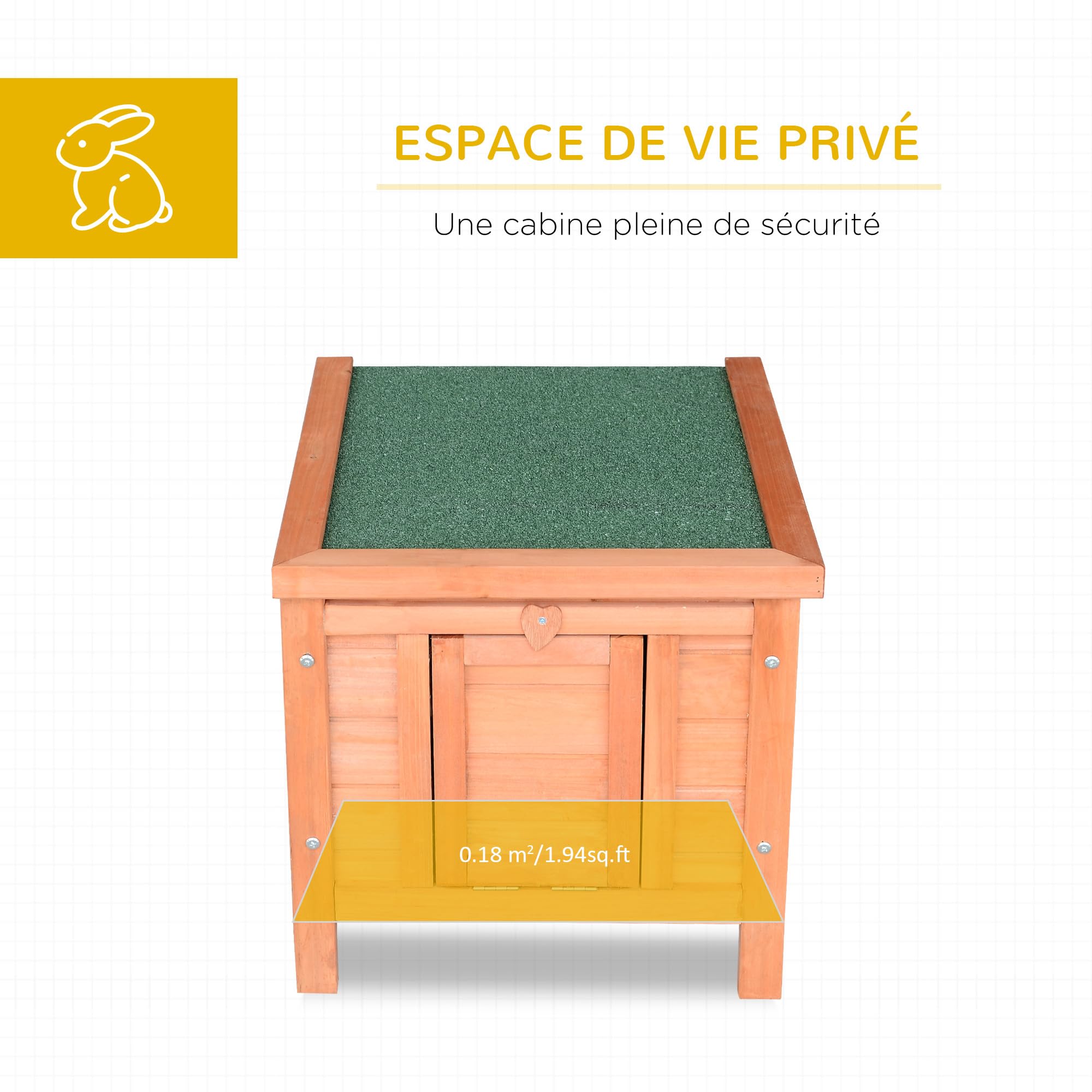 PawHut Clapier à Lapin Cage à Lapin avec rampes/Porte, Toit ouvrant et étanche - en Bois de Sapin dim. 51L x 42l x 43H cm Bois Naturel et Vert
