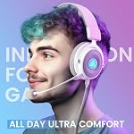 EKSA USB Gaming Headset - PC Headset with Detachable Noise Cancelling Microphone, 7.1 Surround Sound, USB/3.5MM Cable - Headphones with Mic for PC, PS4, PS5, Xbox, Switch, Computer, Laptop - White