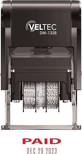 Miniatura 8 de Veltec Sello de fecha de goma autoentintado con frase y fecha (rojo, pagado)
