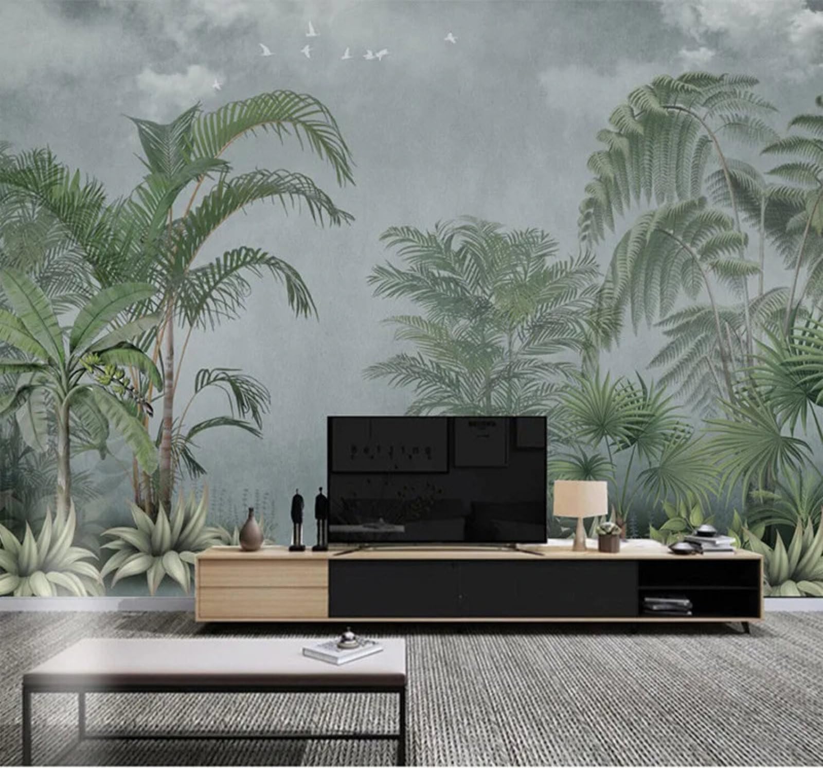 Wallpaper-3D-Xlm 400Cm×280Cm(B×H) Retro Nostalgic Tropical Forest Coconut Trees Landscape 3D Wallpaper Easy Install Feature Office Living Room Sofa Bedroom Tv Background Wall Decoration-400Cm×280Cm