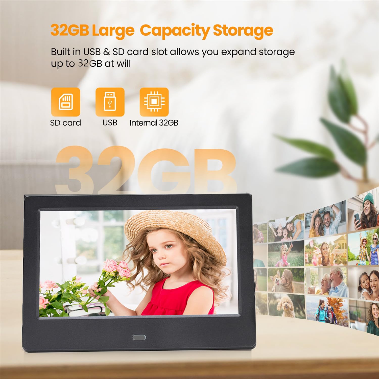 Ramka cyfrowa z ekranem HD wielofunkcyjny odtwarzacz do obrazów filmów muzyki kalendarza budzika obsługuje karty SD USB o pojemności 32 GB