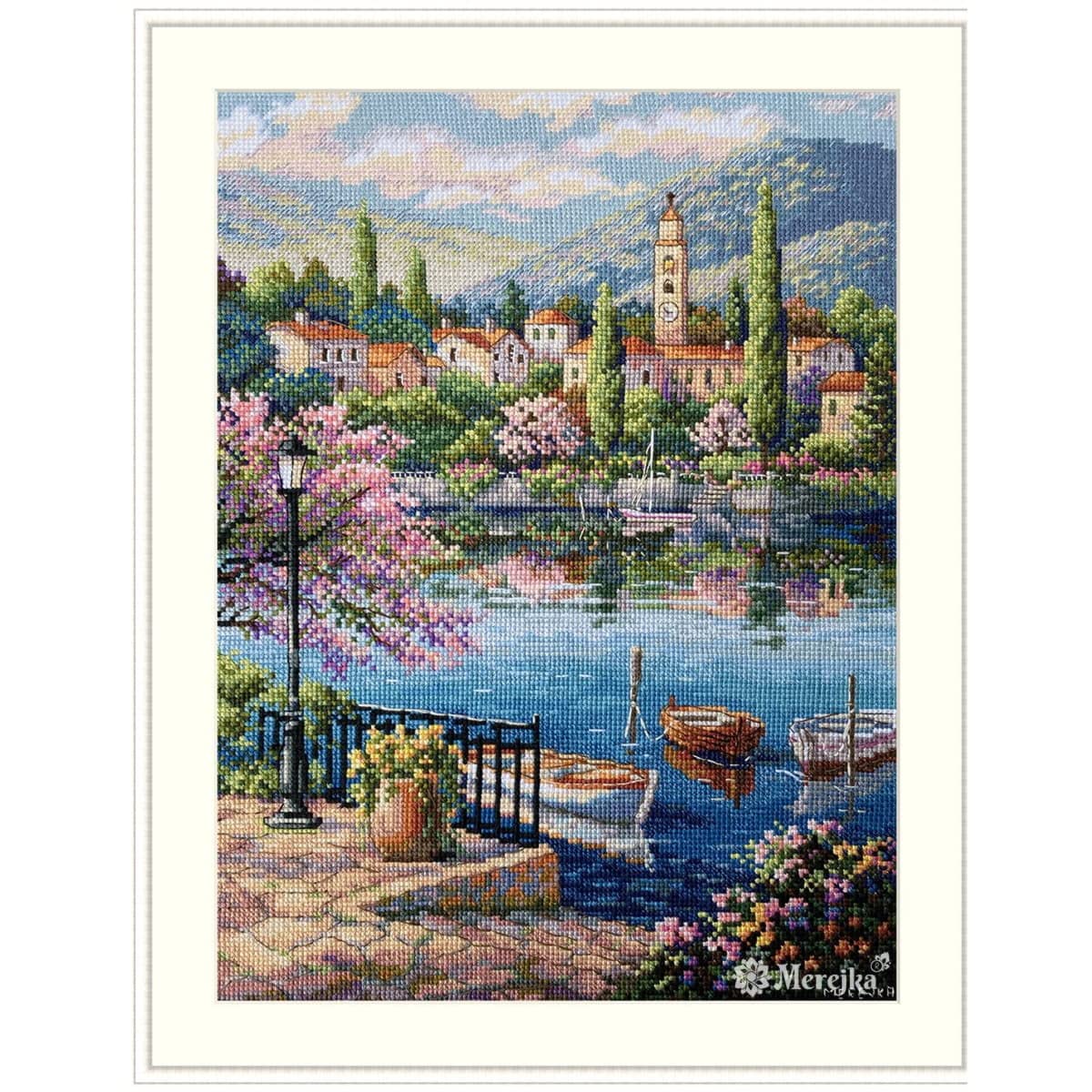 Merejka Lake Village Afternoon Counted Cross Stitch Kit 21.5x28.5cm, White