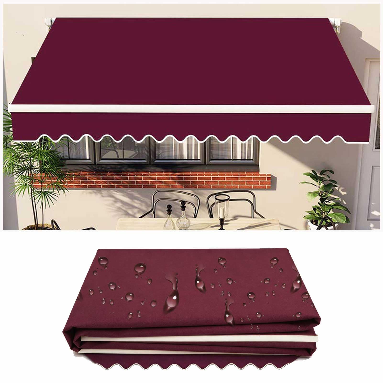 Retractable Patio Awning Replacement Fabric 5.9x3m (Fabric Only) Exterior Sun Shade Deck Window Cover Sunshade Canopy Cloth Waterproof Polyester Sun Shade Shelter Canvas, Burgundy