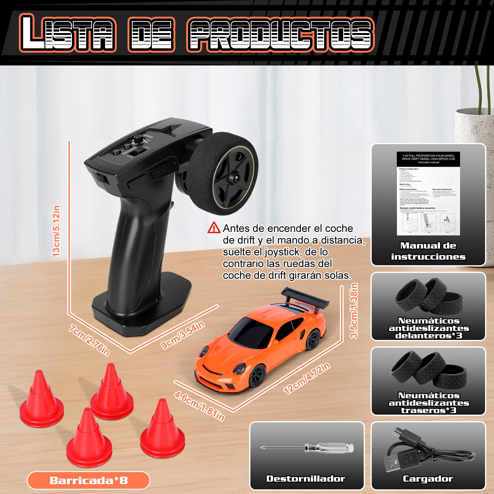 Joellfuner Coche Teledirigido Drift Pro, 1:43 Mini Drift RC Car, 4WD Coche Radiocontrol con Giroscopios y Luces LED, 15km/h, Coche Teledirigido de Juguete para Niños de 14+ Años