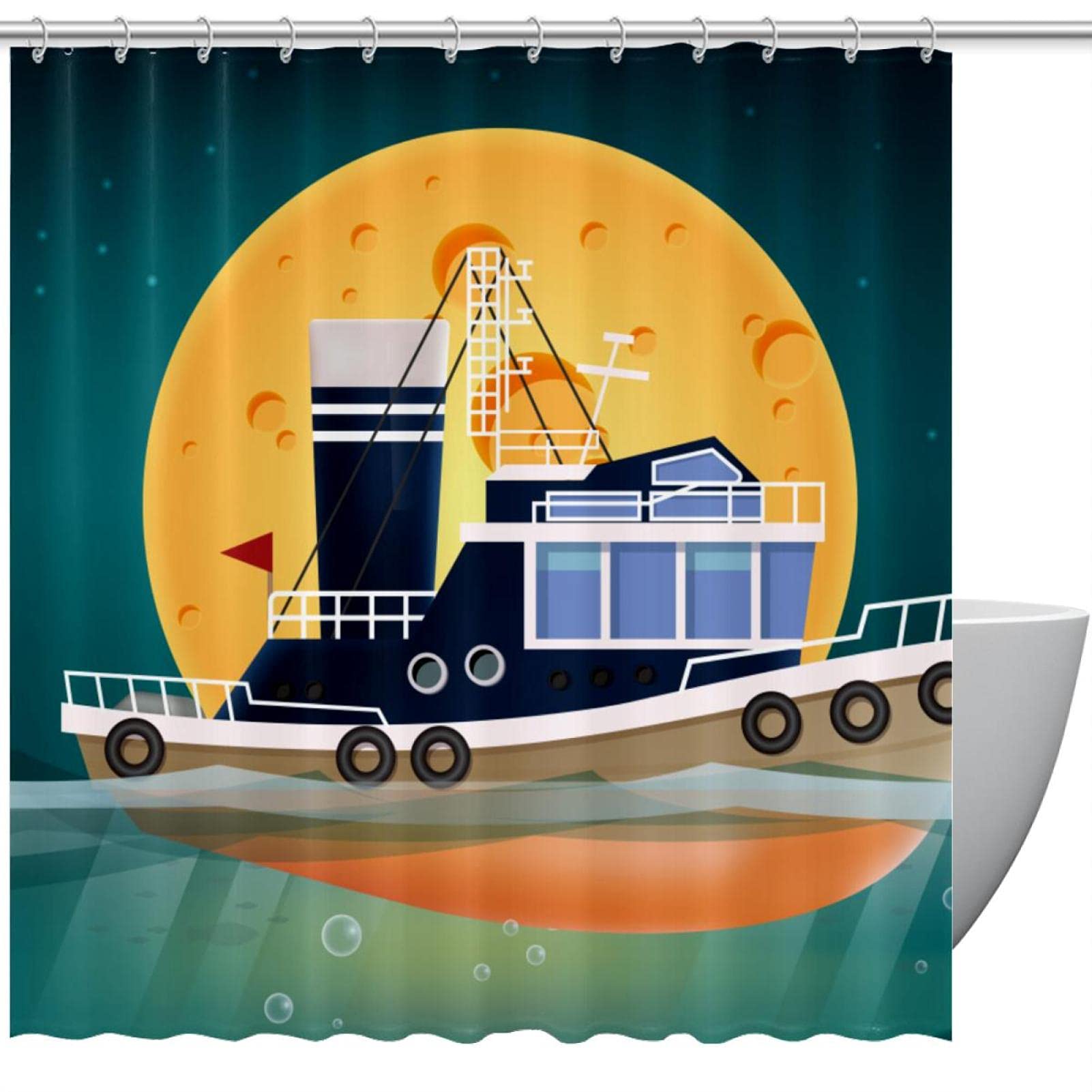 Rideau de douche imperméable 66x72 avec 12 anneaux Tugboat rideau de baignoire anti-moisissure