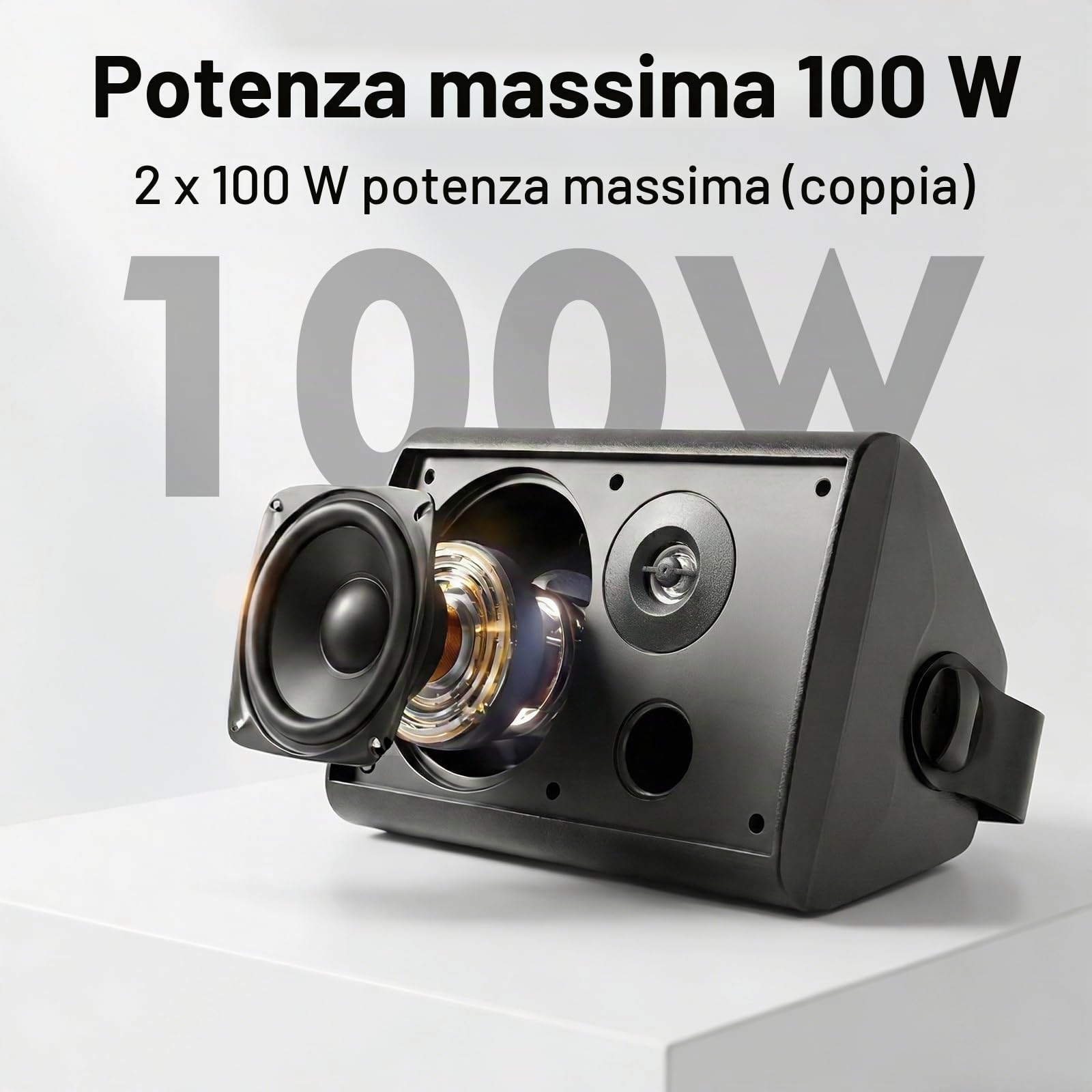 STUDIOFINIX Altoparlanti a parete 4" 200W Bluetooth 5.1 Impermeabili, Wireless con sincronizzazione e telecomando IR, interno/esterno, garage e giardino (401BLE, Nero, Coppia)